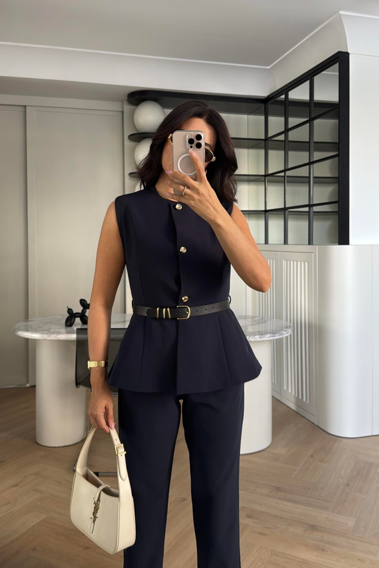 LACİ DOUBLE KUMAŞ KEMERLİ YELEK PANTOLON TAKIM