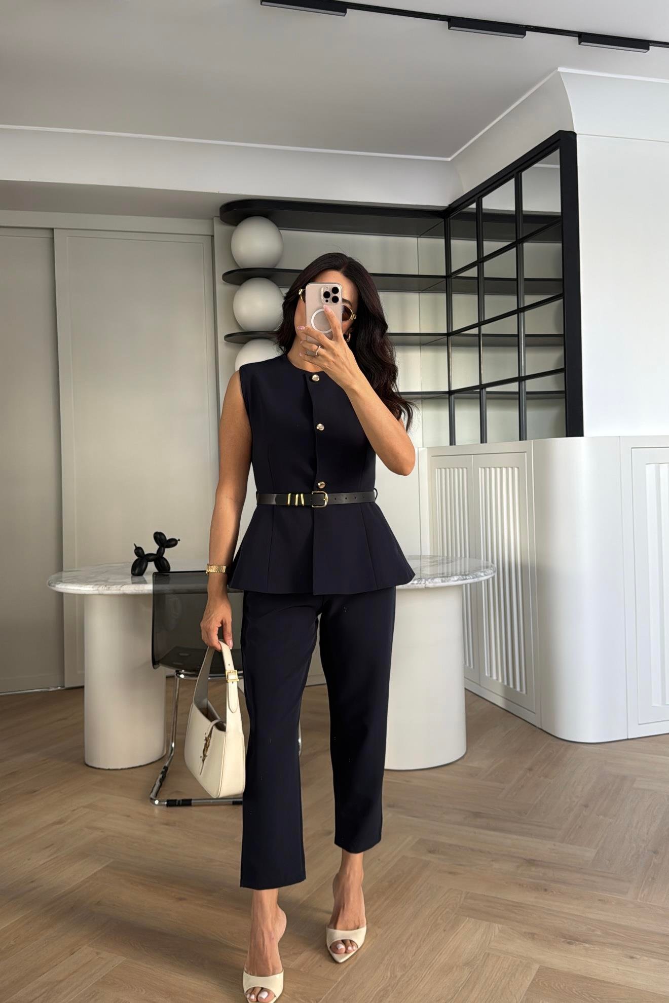 LACİ DOUBLE KUMAŞ KEMERLİ YELEK PANTOLON TAKIM