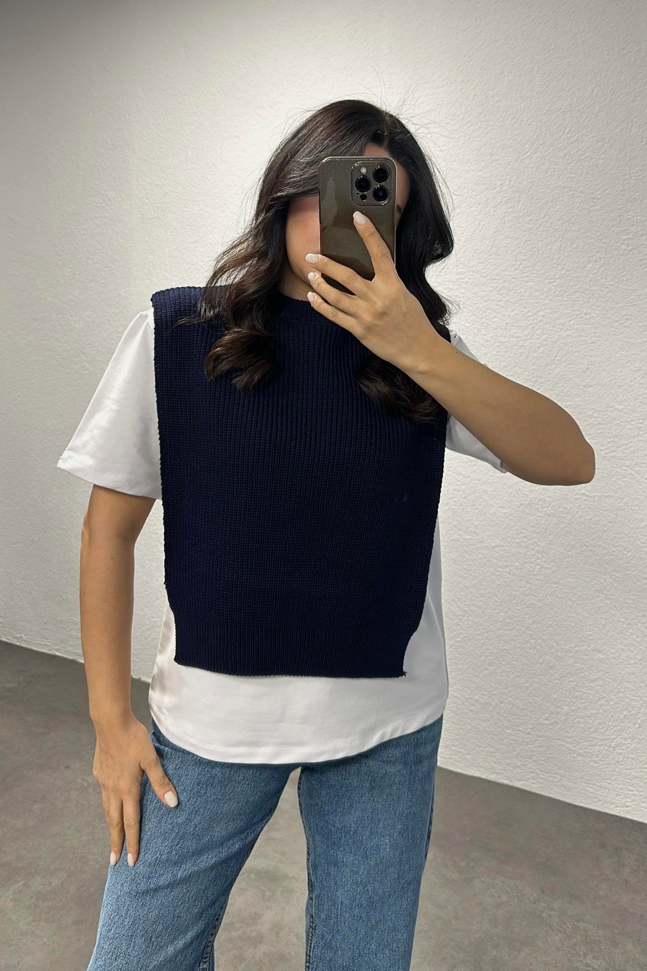 Lacivert Triko Detay Marka Model Bluz