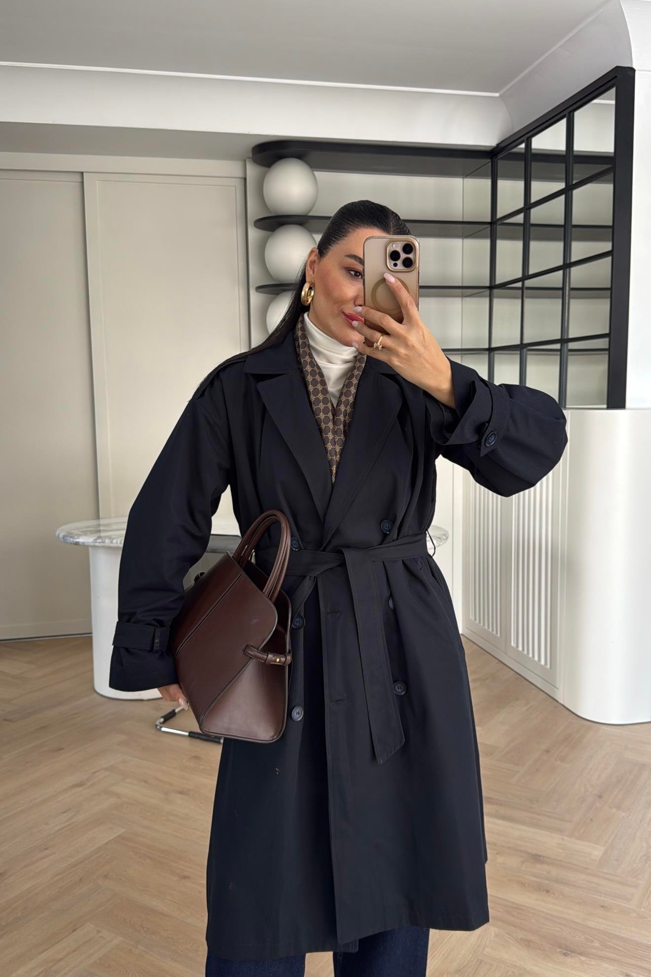 LACİVERT ZR ETİKETLİ ASTARLI TRENÇKOT 