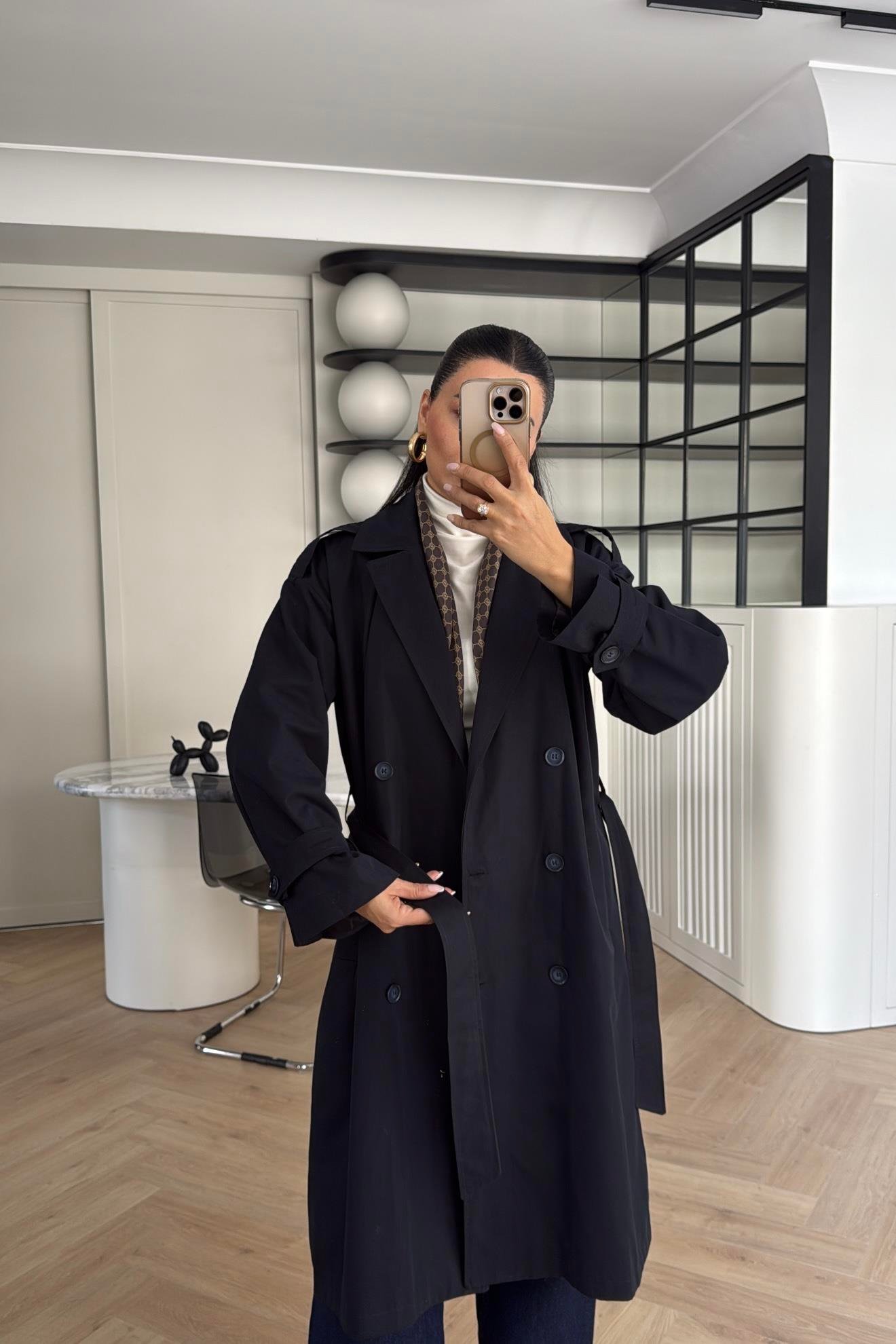 LACİVERT ZR ETİKETLİ ASTARLI TRENÇKOT 