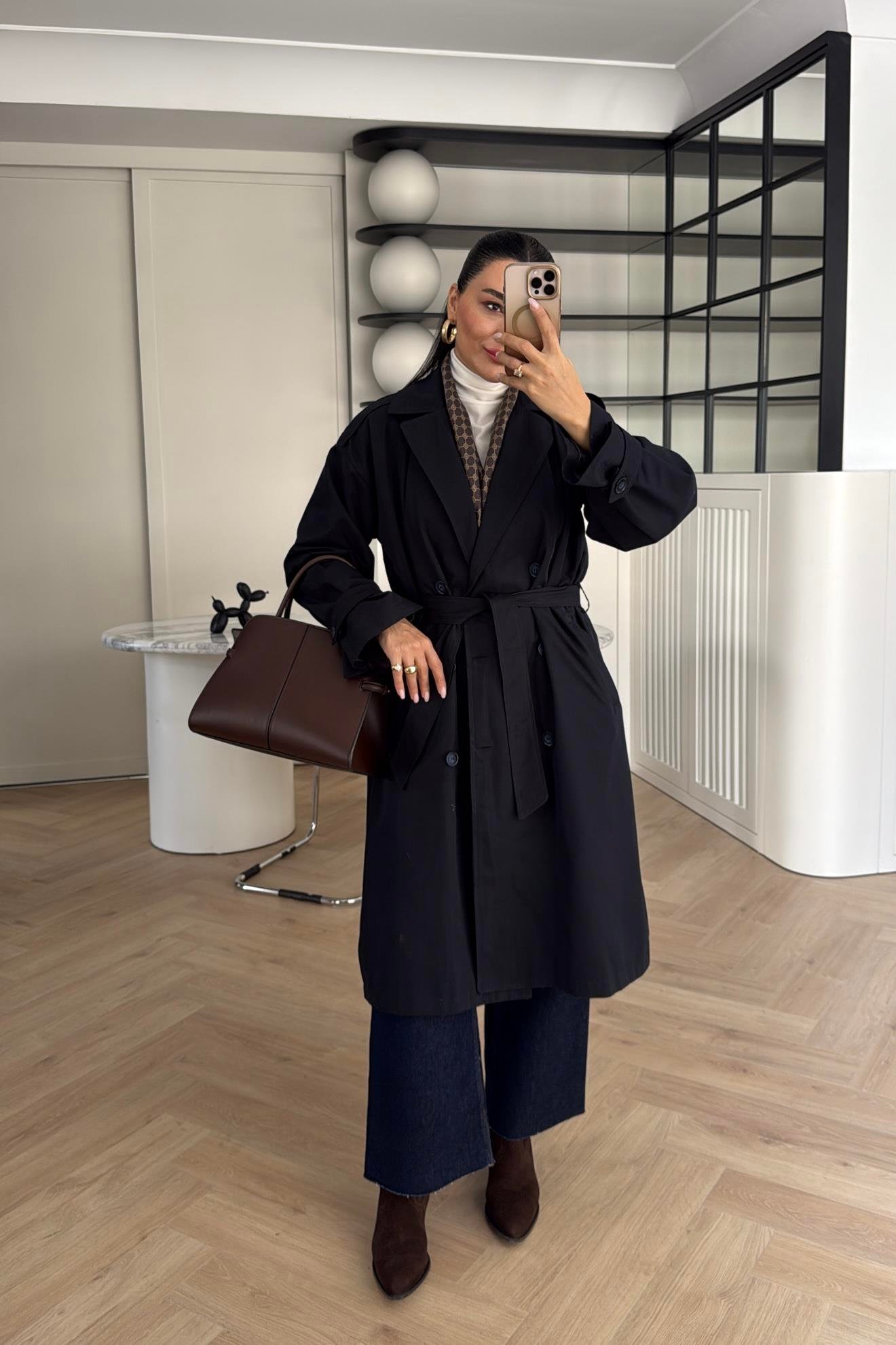 LACİVERT ZR ETİKETLİ ASTARLI TRENÇKOT 