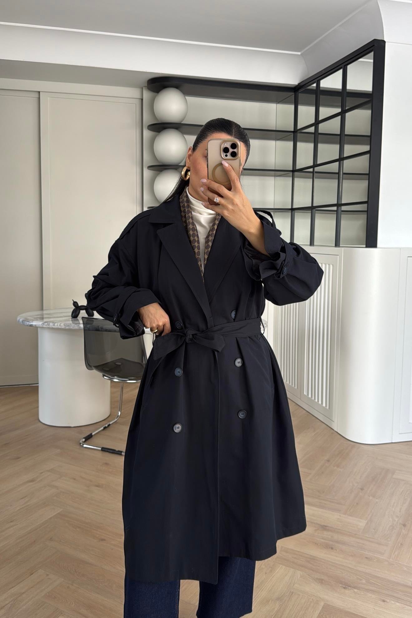 LACİVERT ZR ETİKETLİ ASTARLI TRENÇKOT 