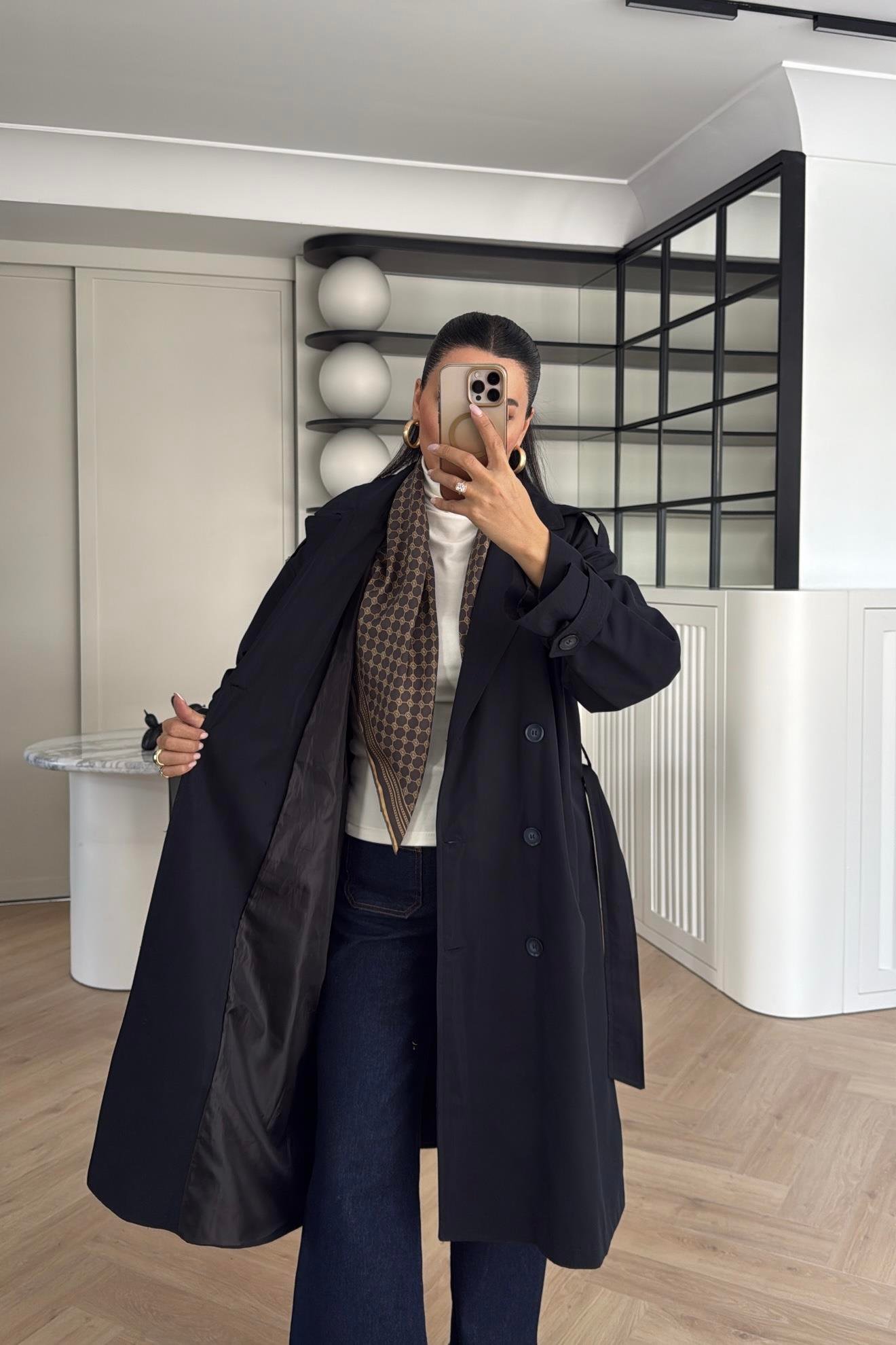 LACİVERT ZR ETİKETLİ ASTARLI TRENÇKOT 