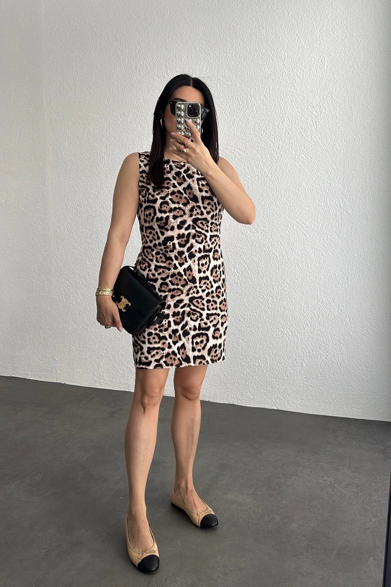Leopar Desen Kolsuz Elbise
