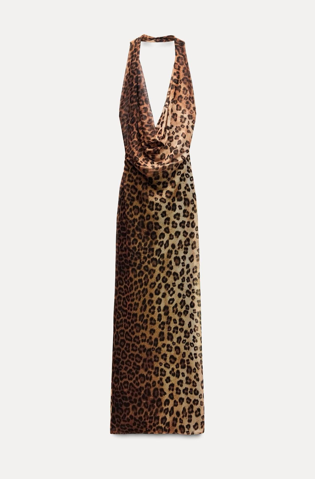 Leopar Desenli Astarlı Tül Elbise