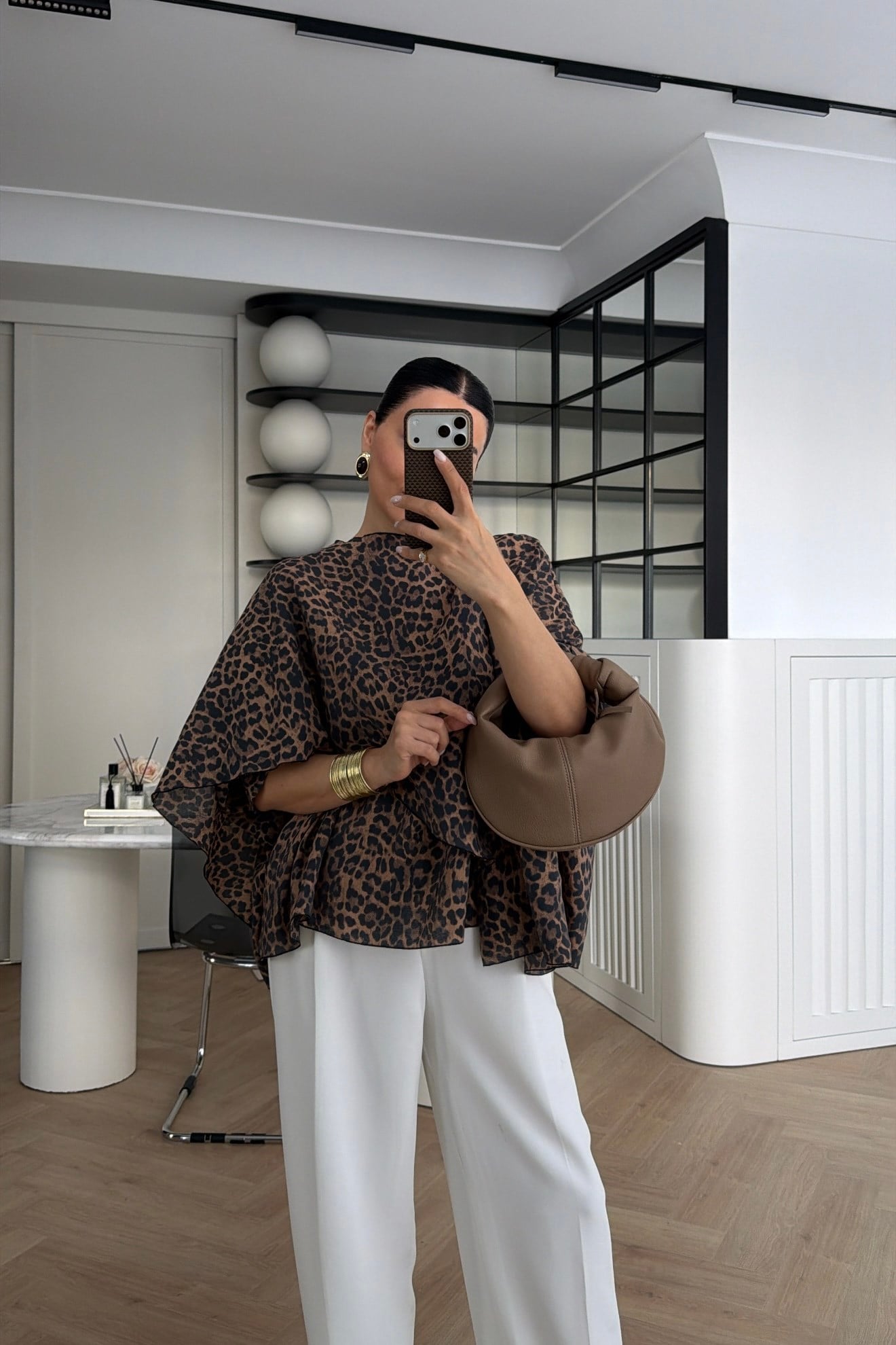 LEOPAR DESENLİ PELERİN BLUZ 