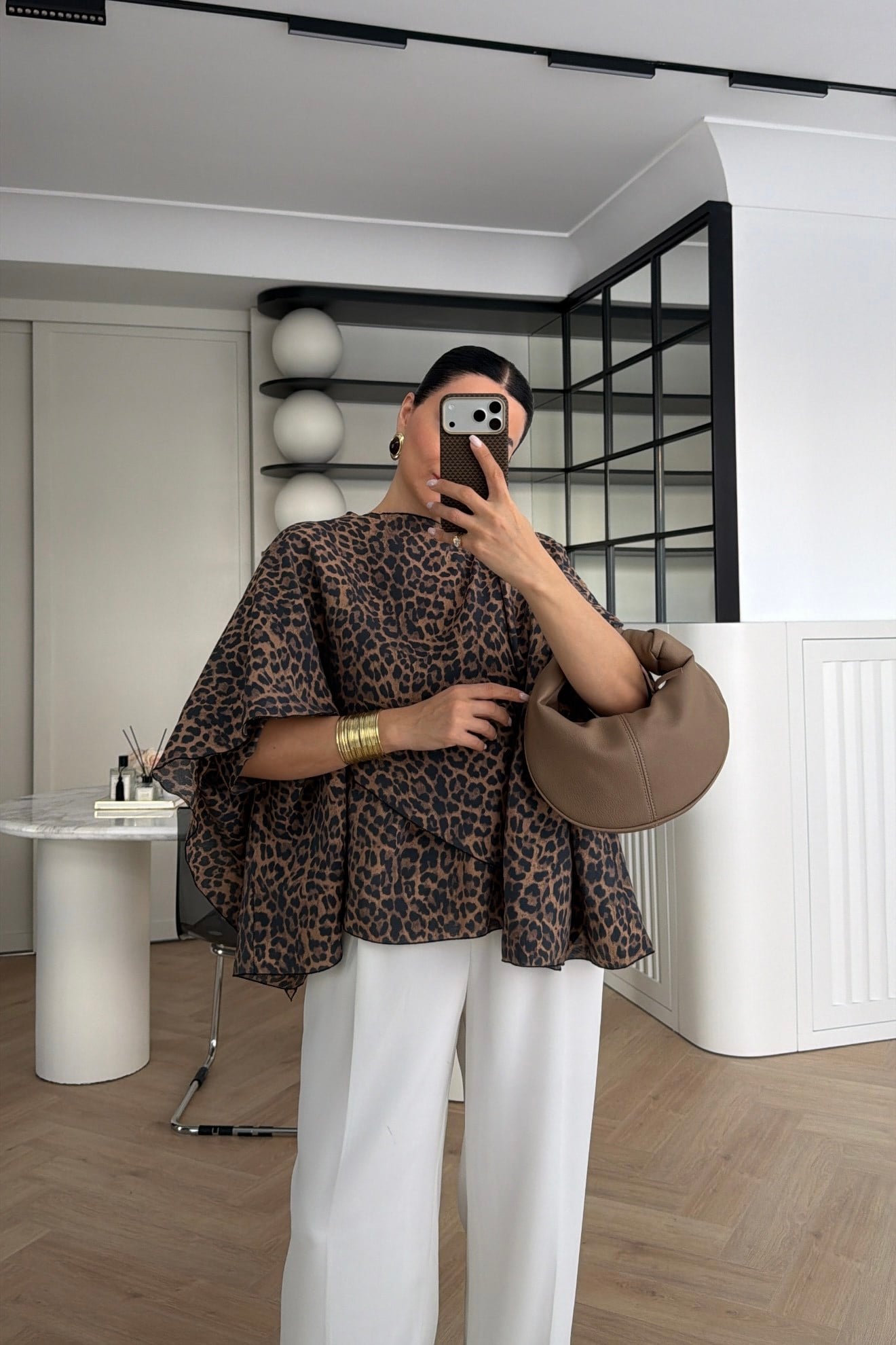 LEOPAR DESENLİ PELERİN BLUZ 
