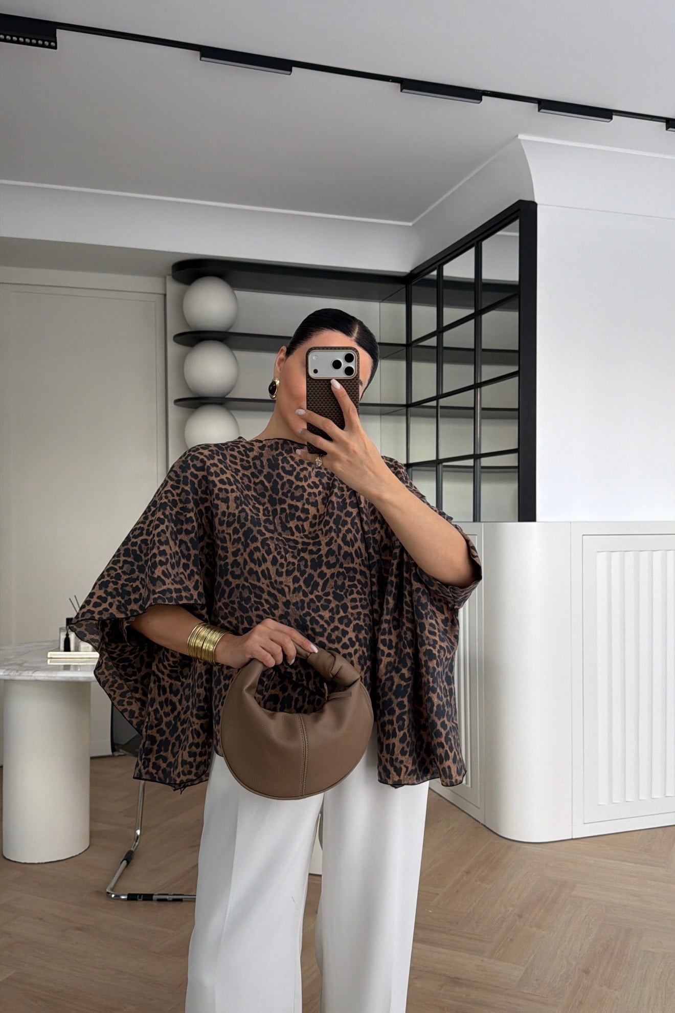 LEOPAR DESENLİ PELERİN BLUZ 