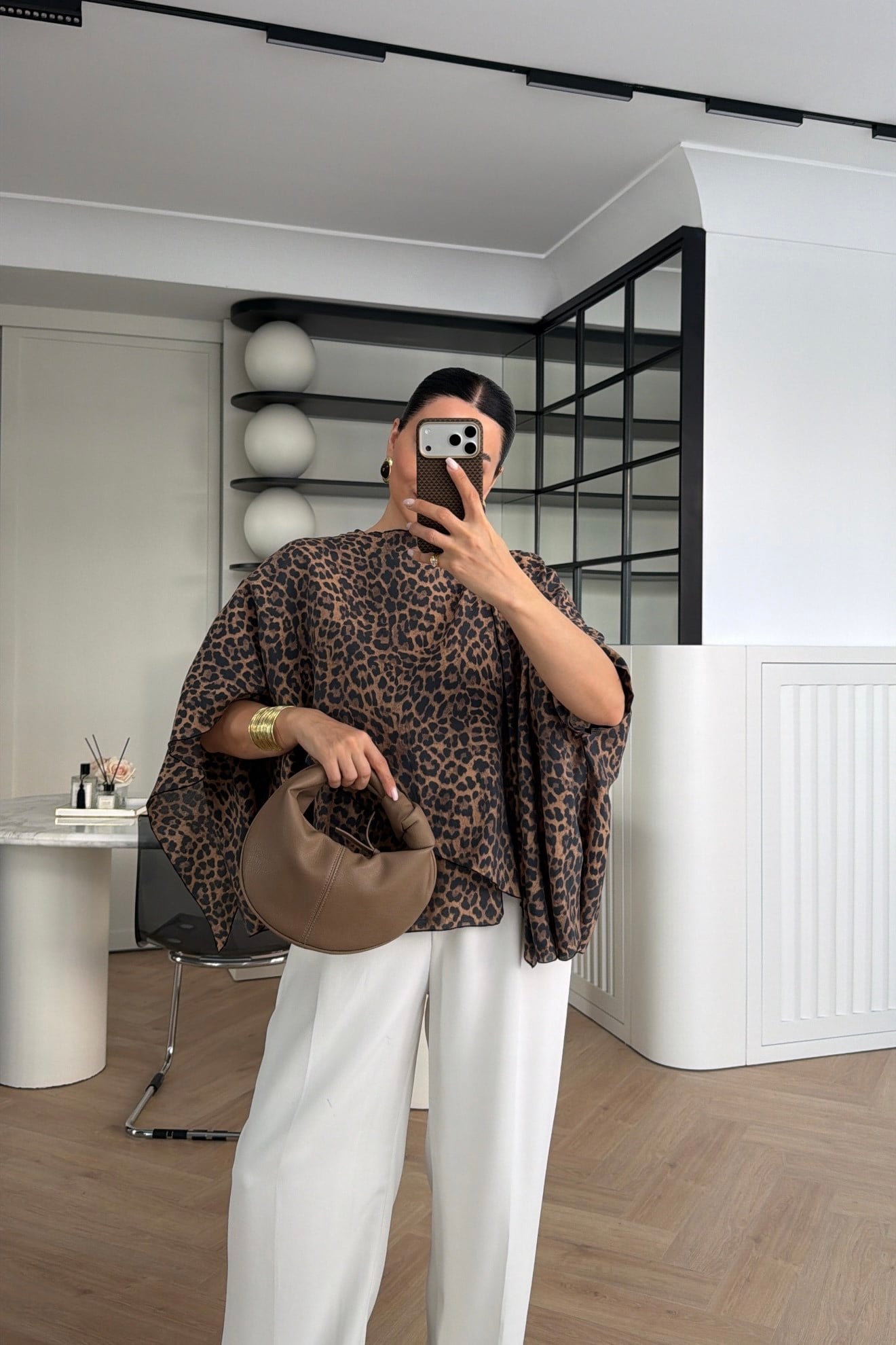 LEOPAR DESENLİ PELERİN BLUZ 