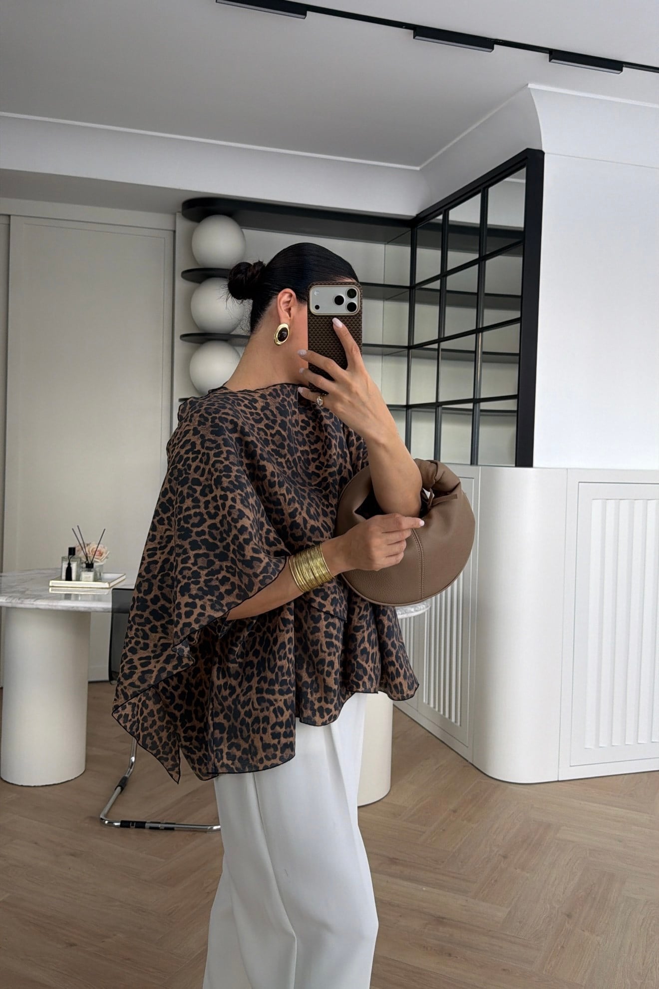 LEOPAR DESENLİ PELERİN BLUZ 