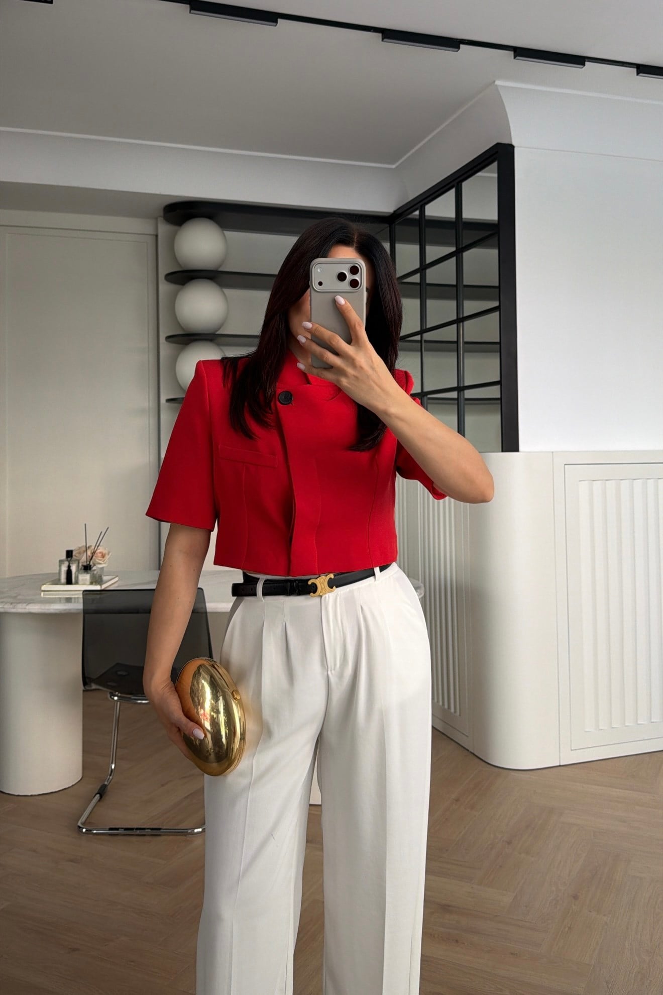 MANDARİN YAKA TEK DÜĞMELİ CROP BLAZER KIRMIZI 