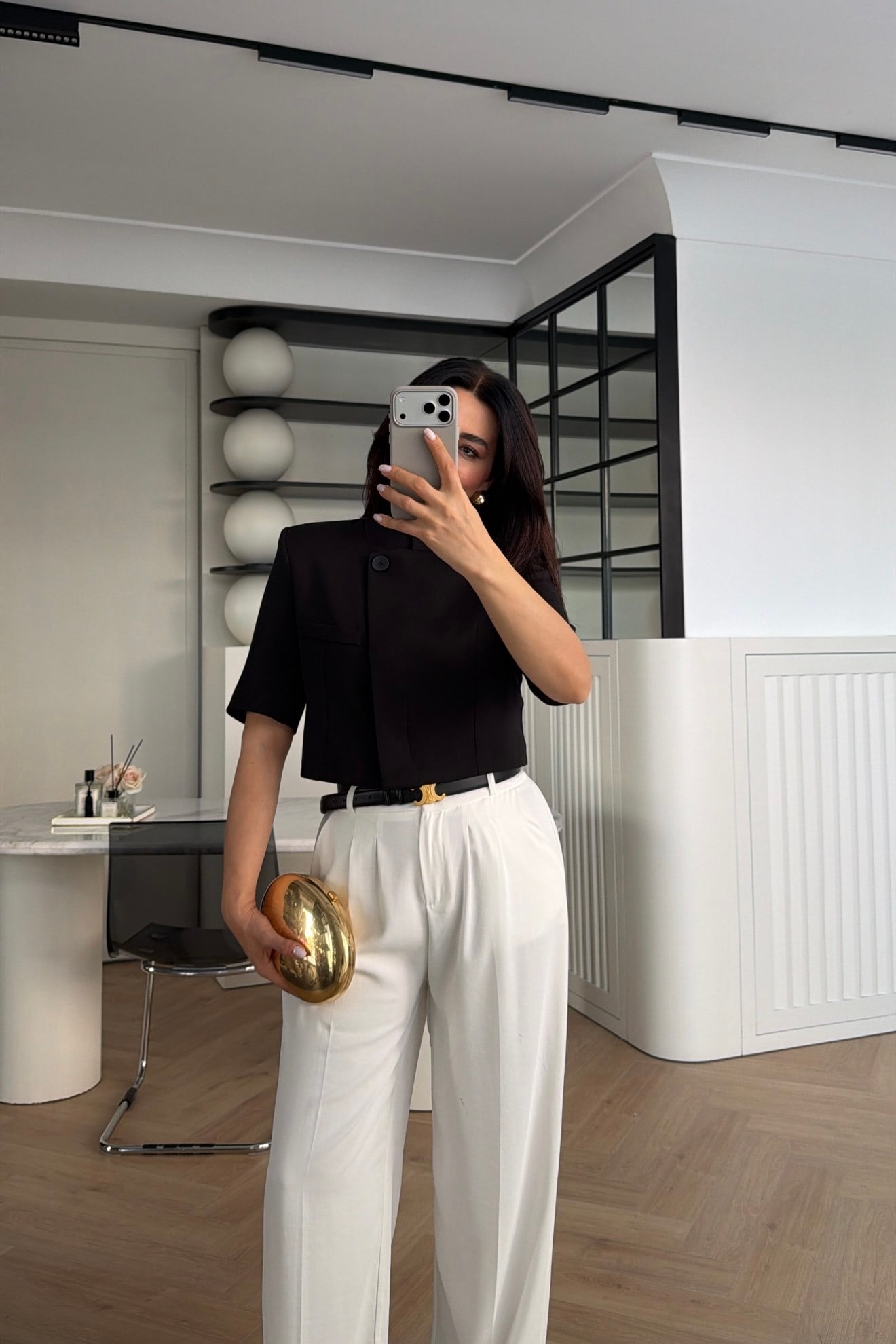 MANDARİN YAKA TEK DÜĞMELİ CROP BLAZER SİYAH