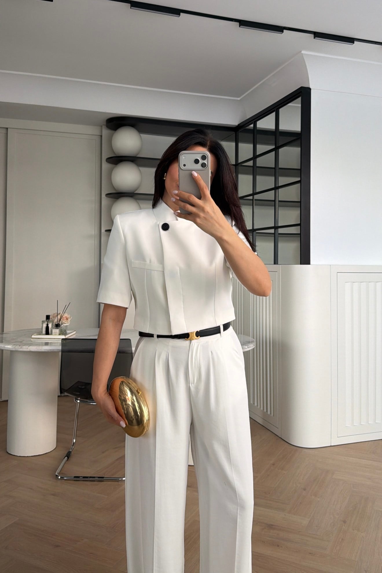 MANDARİN YAKA TEK DÜĞMELİ CROP BLAZER BEYAZ 