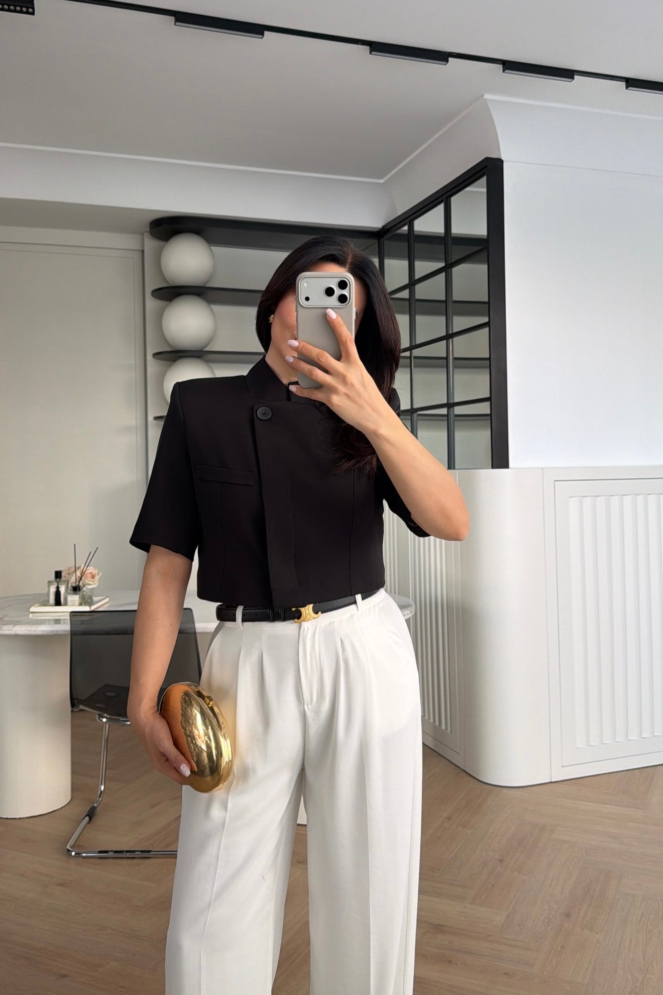 MANDARİN YAKA TEK DÜĞMELİ CROP BLAZER SİYAH