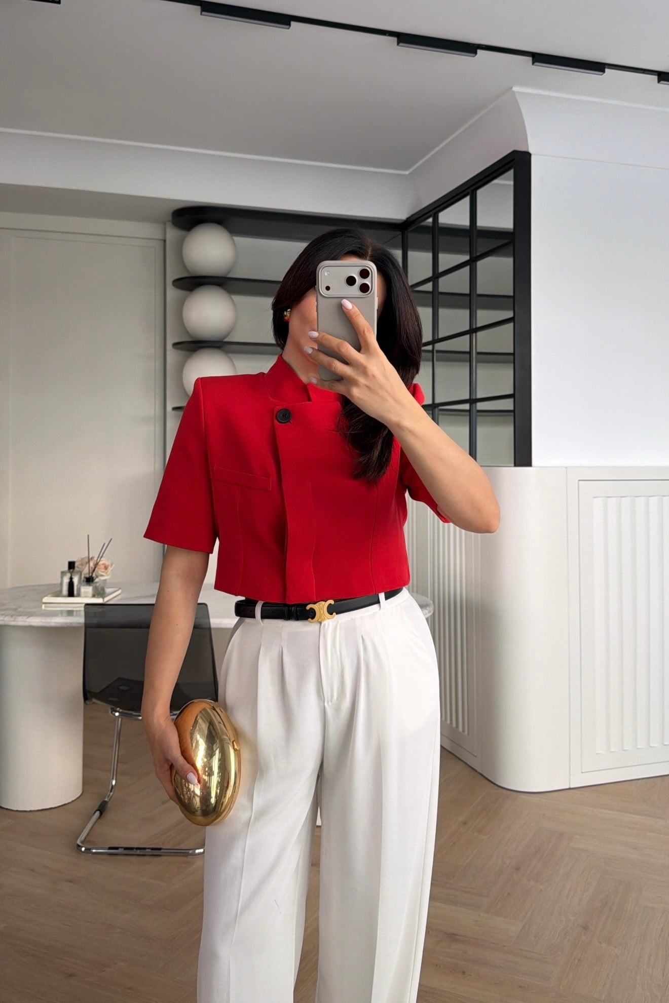 MANDARİN YAKA TEK DÜĞMELİ CROP BLAZER KIRMIZI 