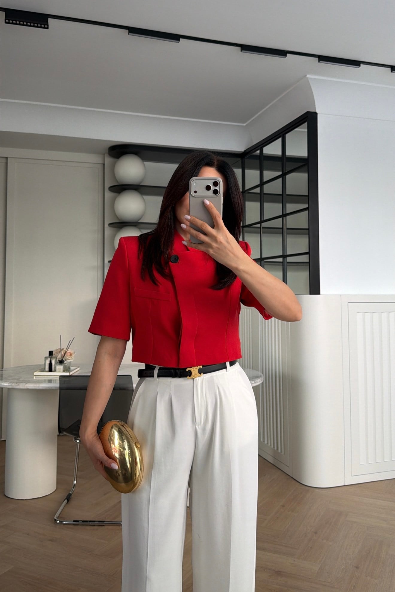 MANDARİN YAKA TEK DÜĞMELİ CROP BLAZER KIRMIZI 