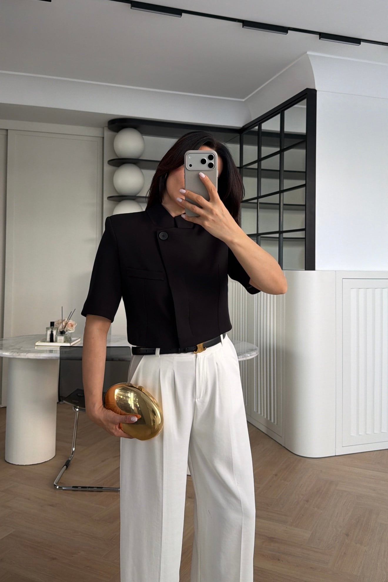 MANDARİN YAKA TEK DÜĞMELİ CROP BLAZER SİYAH