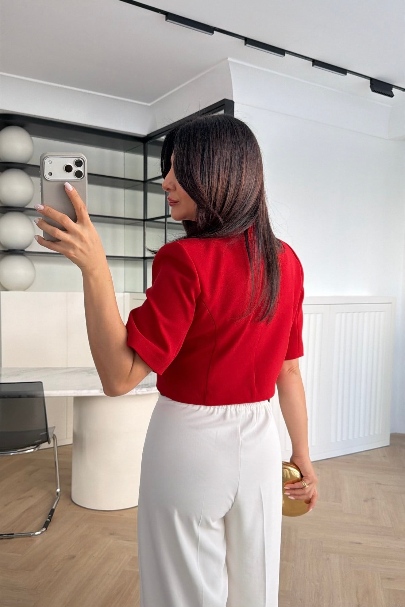 MANDARİN YAKA TEK DÜĞMELİ CROP BLAZER KIRMIZI 