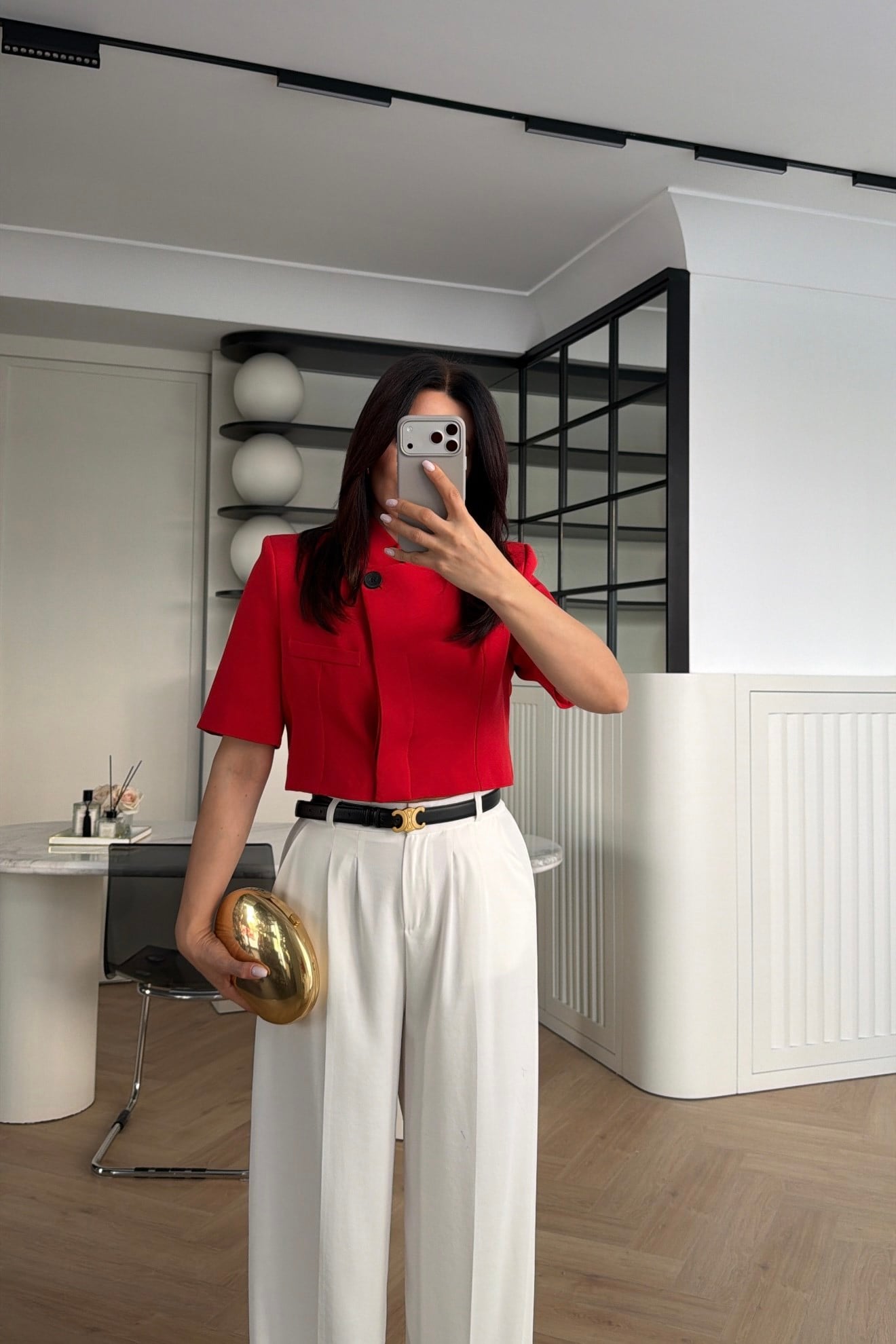 MANDARİN YAKA TEK DÜĞMELİ CROP BLAZER KIRMIZI 