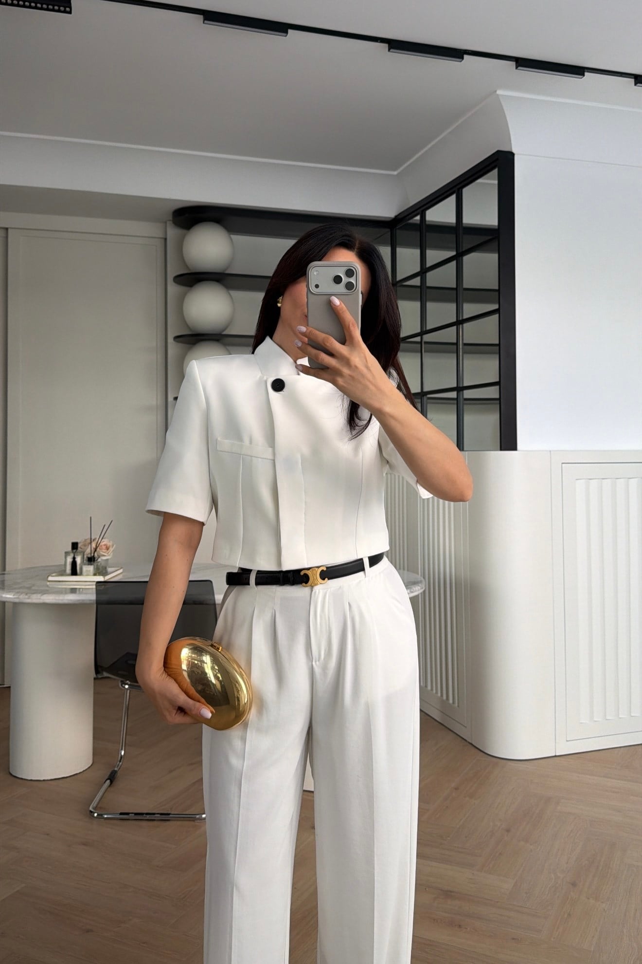 MANDARİN YAKA TEK DÜĞMELİ CROP BLAZER BEYAZ 