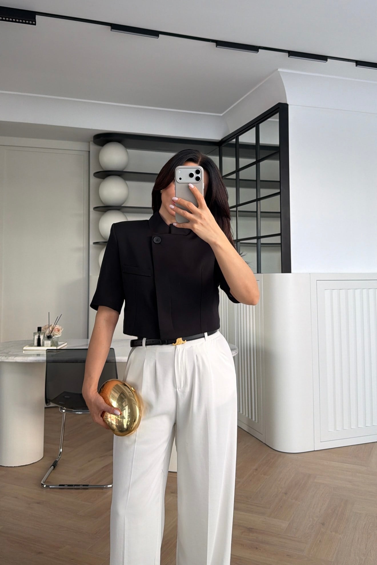 MANDARİN YAKA TEK DÜĞMELİ CROP BLAZER SİYAH