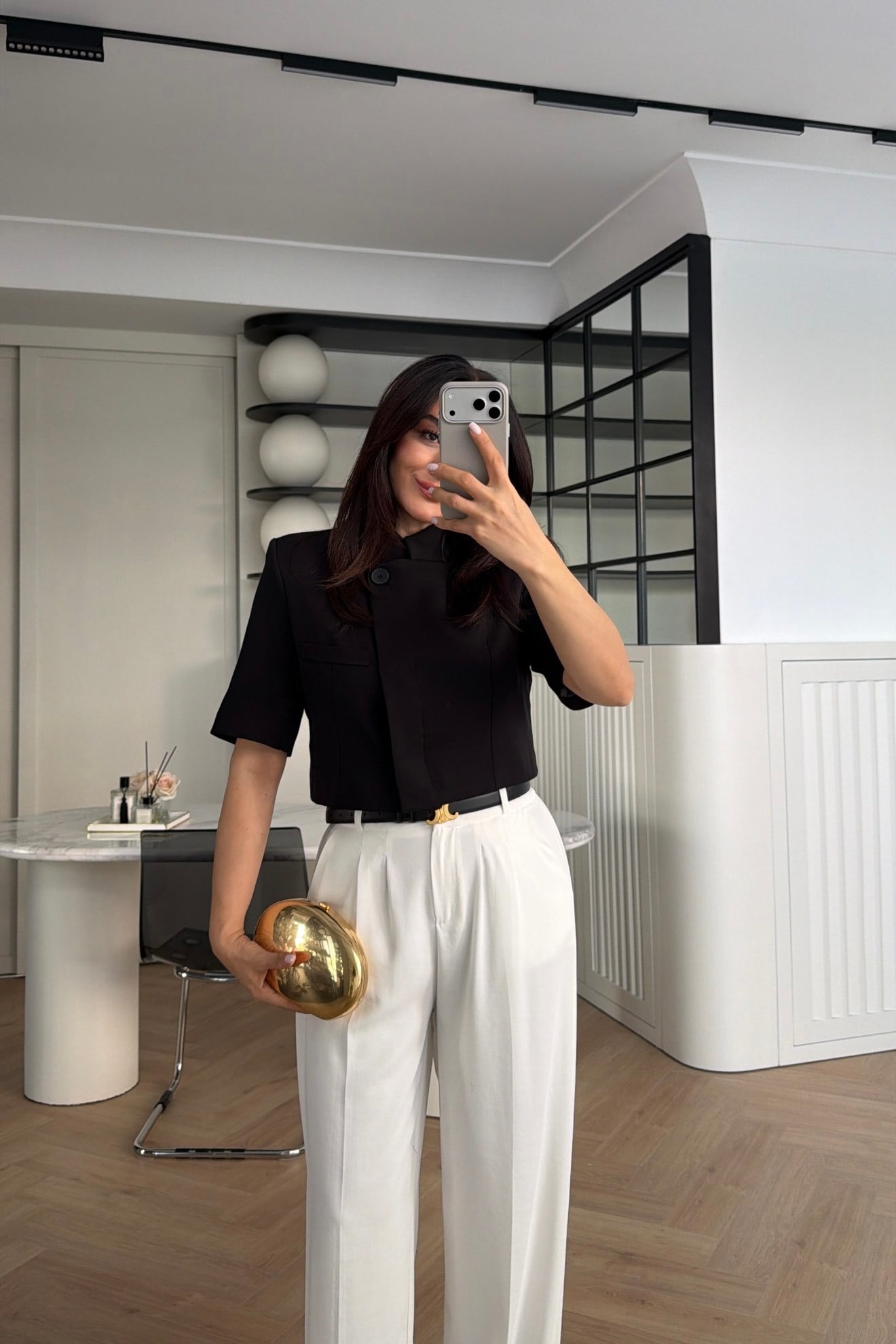 MANDARİN YAKA TEK DÜĞMELİ CROP BLAZER SİYAH