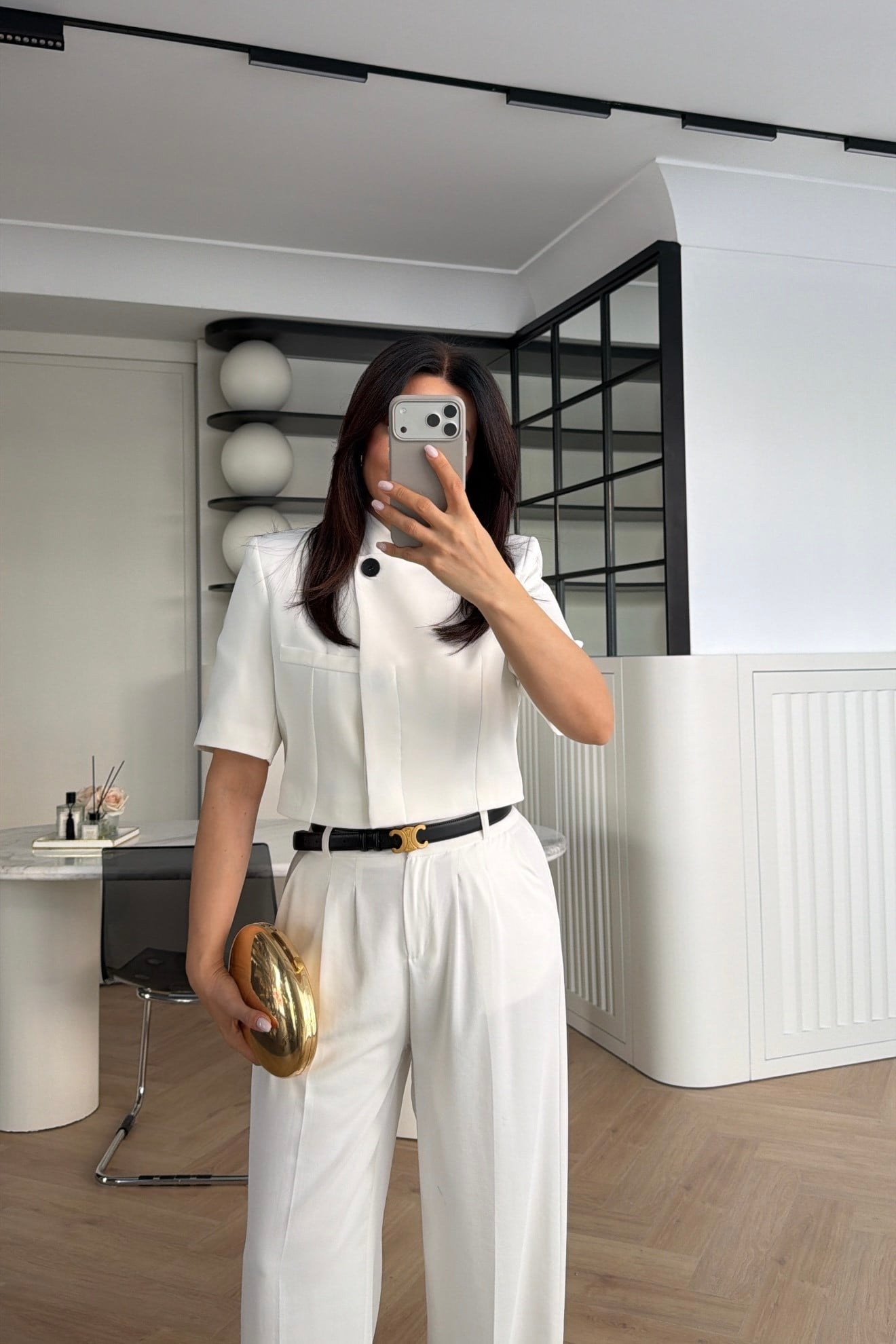 MANDARİN YAKA TEK DÜĞMELİ CROP BLAZER BEYAZ 