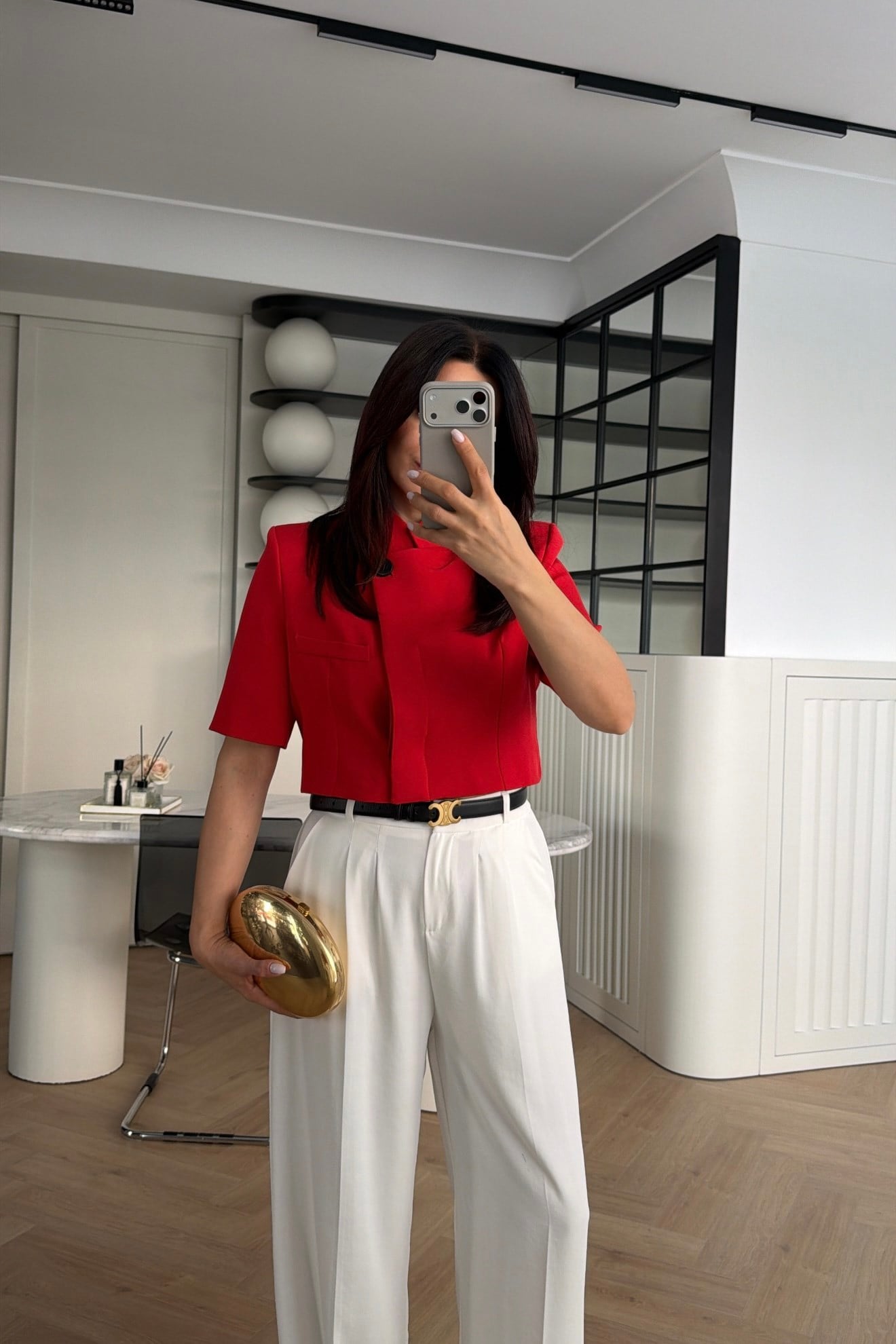 MANDARİN YAKA TEK DÜĞMELİ CROP BLAZER KIRMIZI 