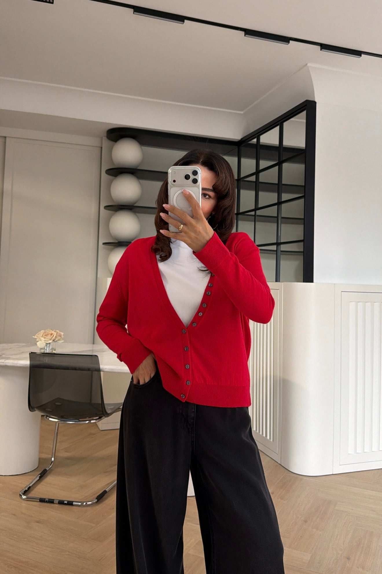Marka Model Çapraz Düğmeli Hırka Kırmızı 