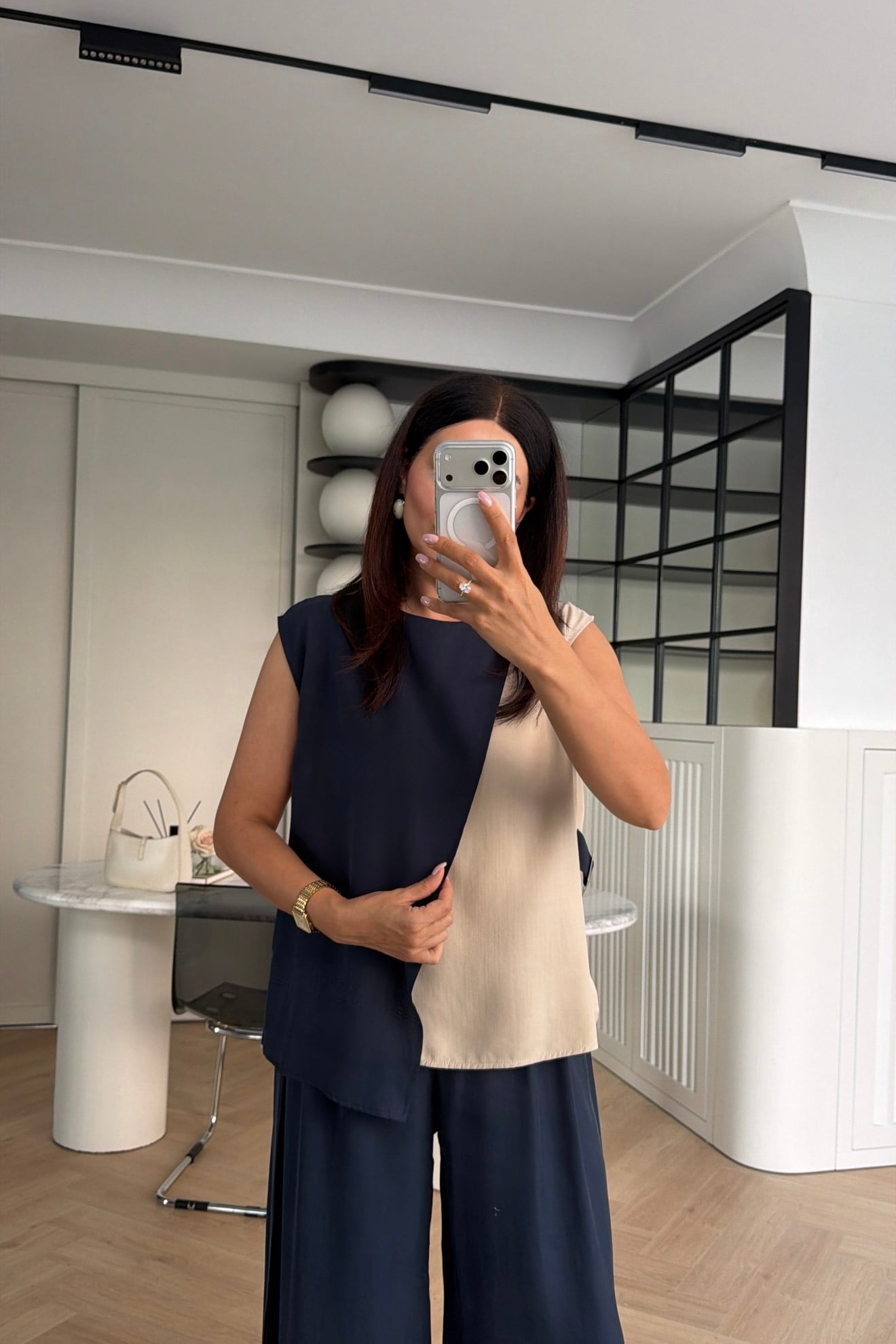 MARKA MODEL GARNİLİ KEMER DETAYLI TENSEL TAKIM LACİVERT 
