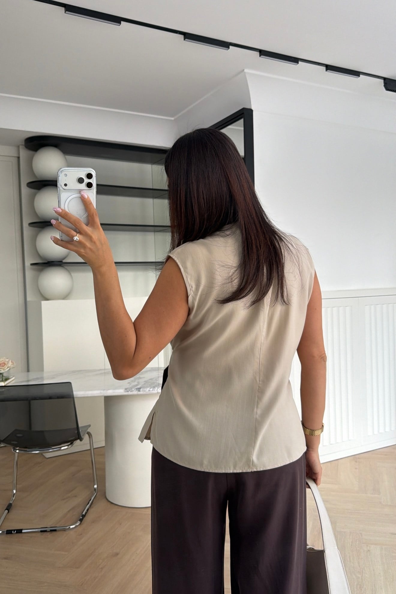 MARKA MODEL GARNİLİ KEMER DETAYLI TENSEL TAKIM KAHVE 