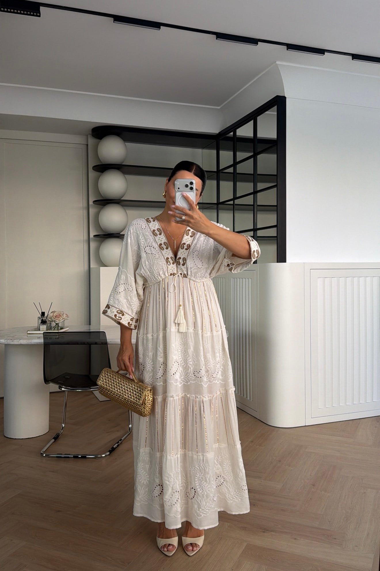MARKA MODEL GÜPÜRLÜ ELBİSE EKRU 