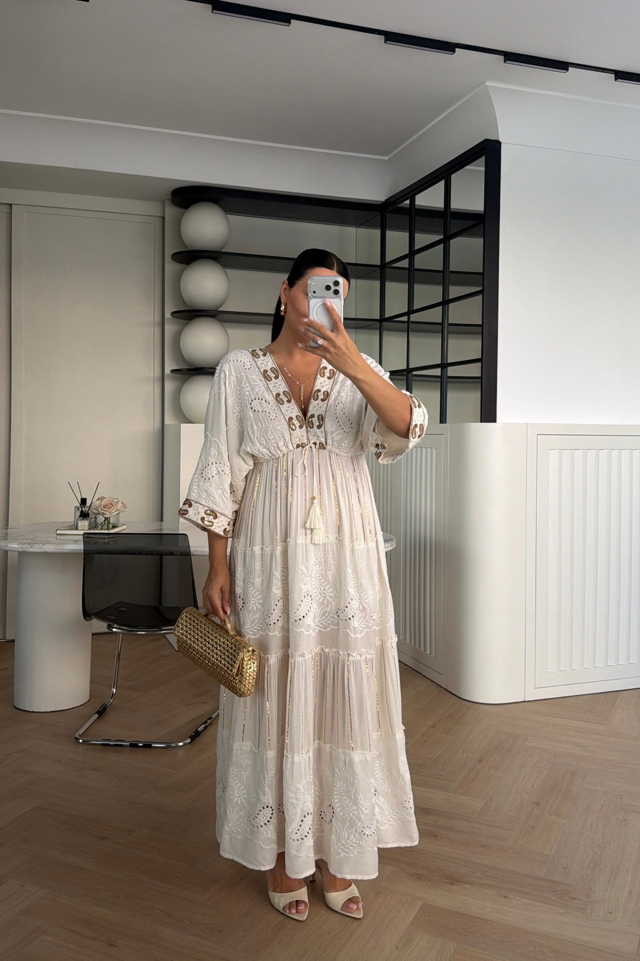 MARKA MODEL GÜPÜRLÜ ELBİSE EKRU 