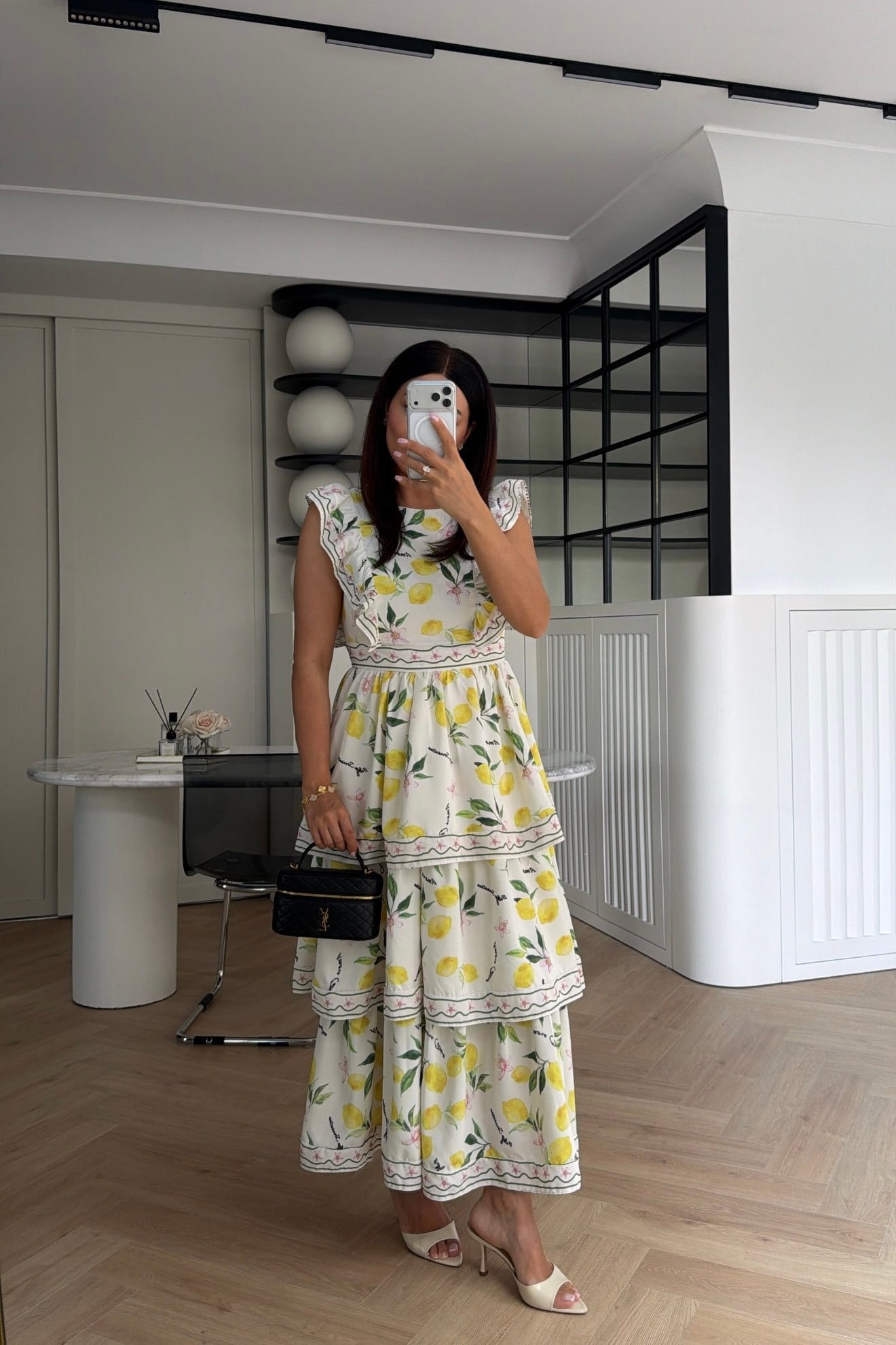 MARKA MODEL KATLI PREMIUM LİMONLU  ELBİSE BEYAZ