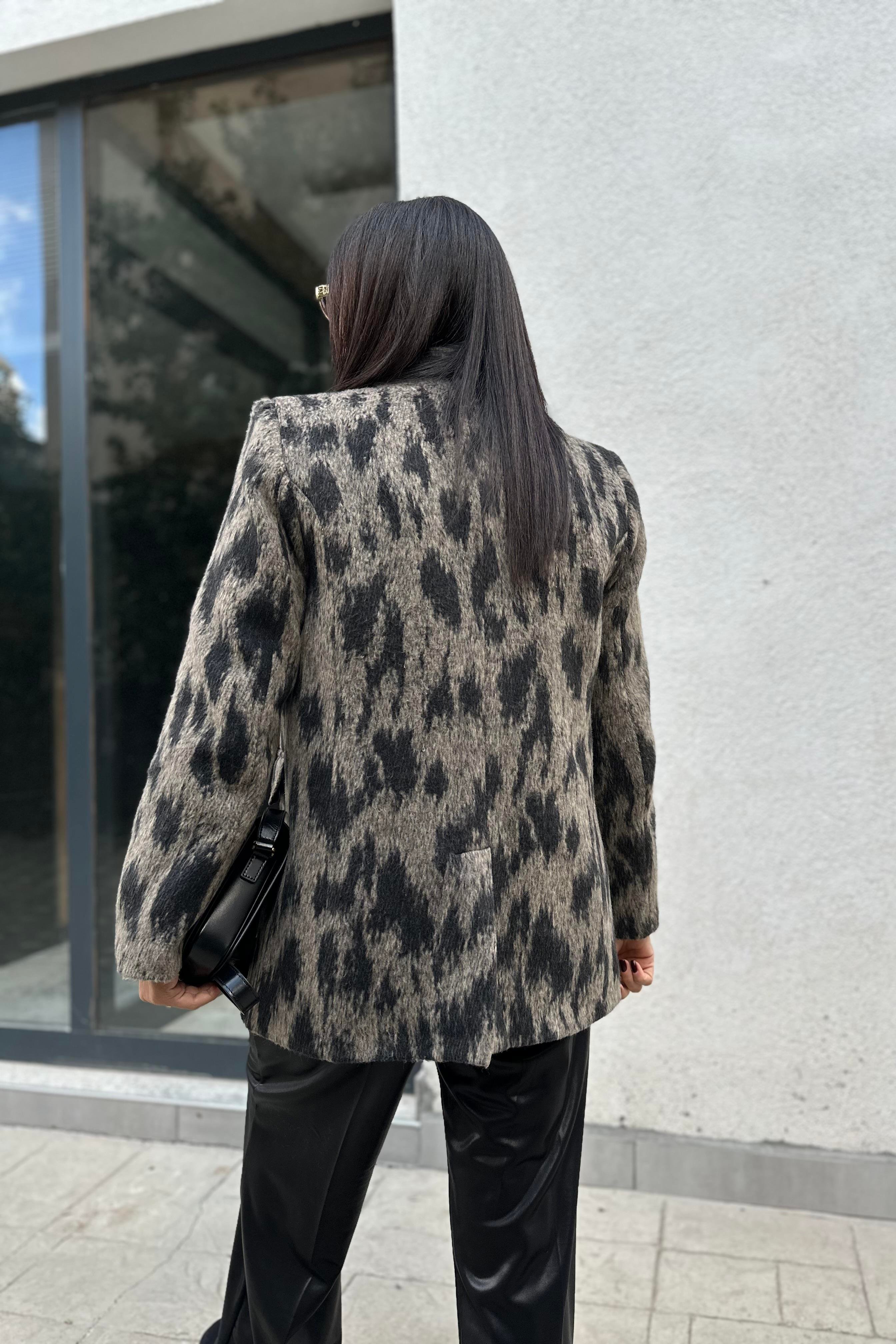 Marka Model Leopar Desenli Blazer Ceket 