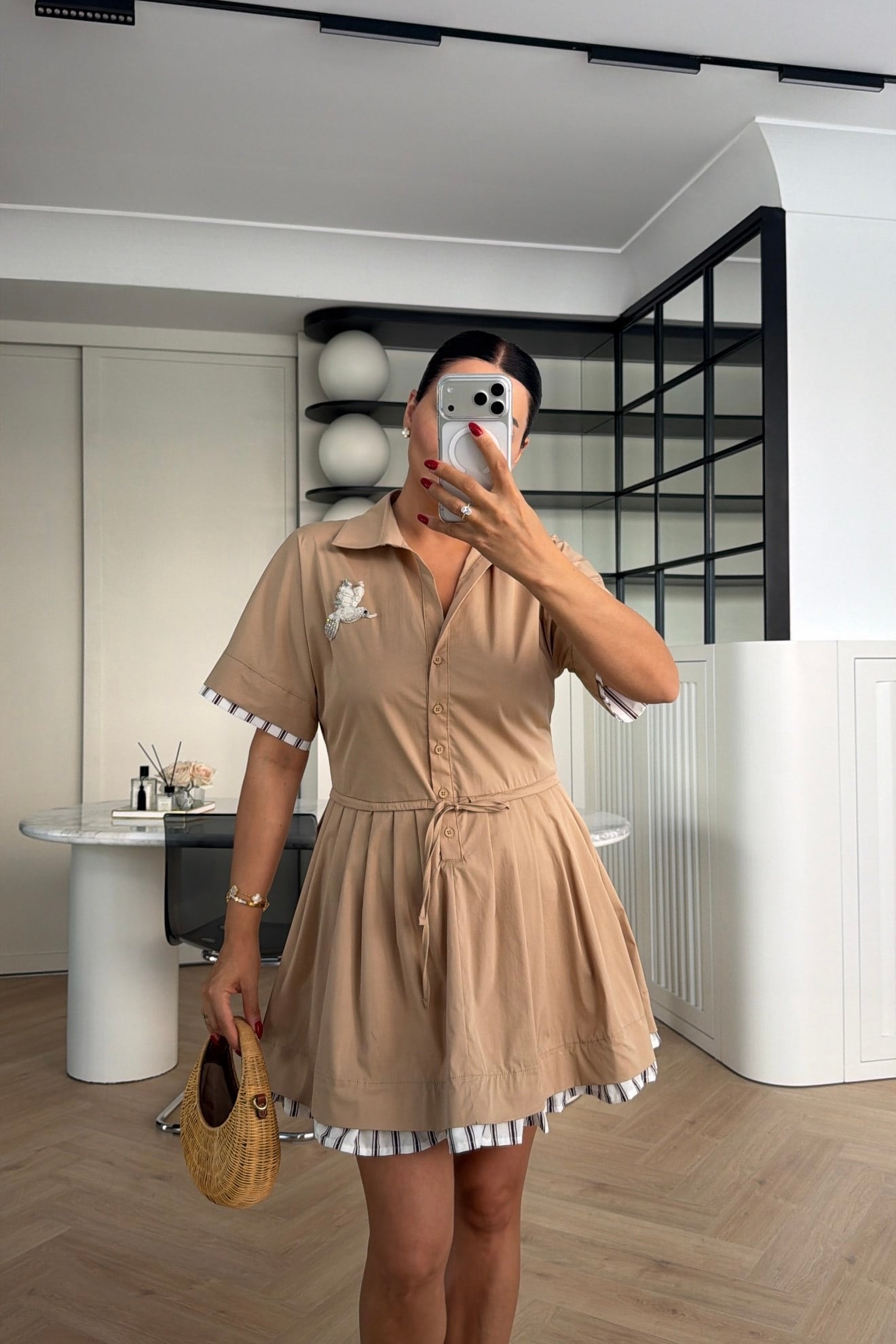 MARKA MODEL PİLELİ ELBİSE BEJ 