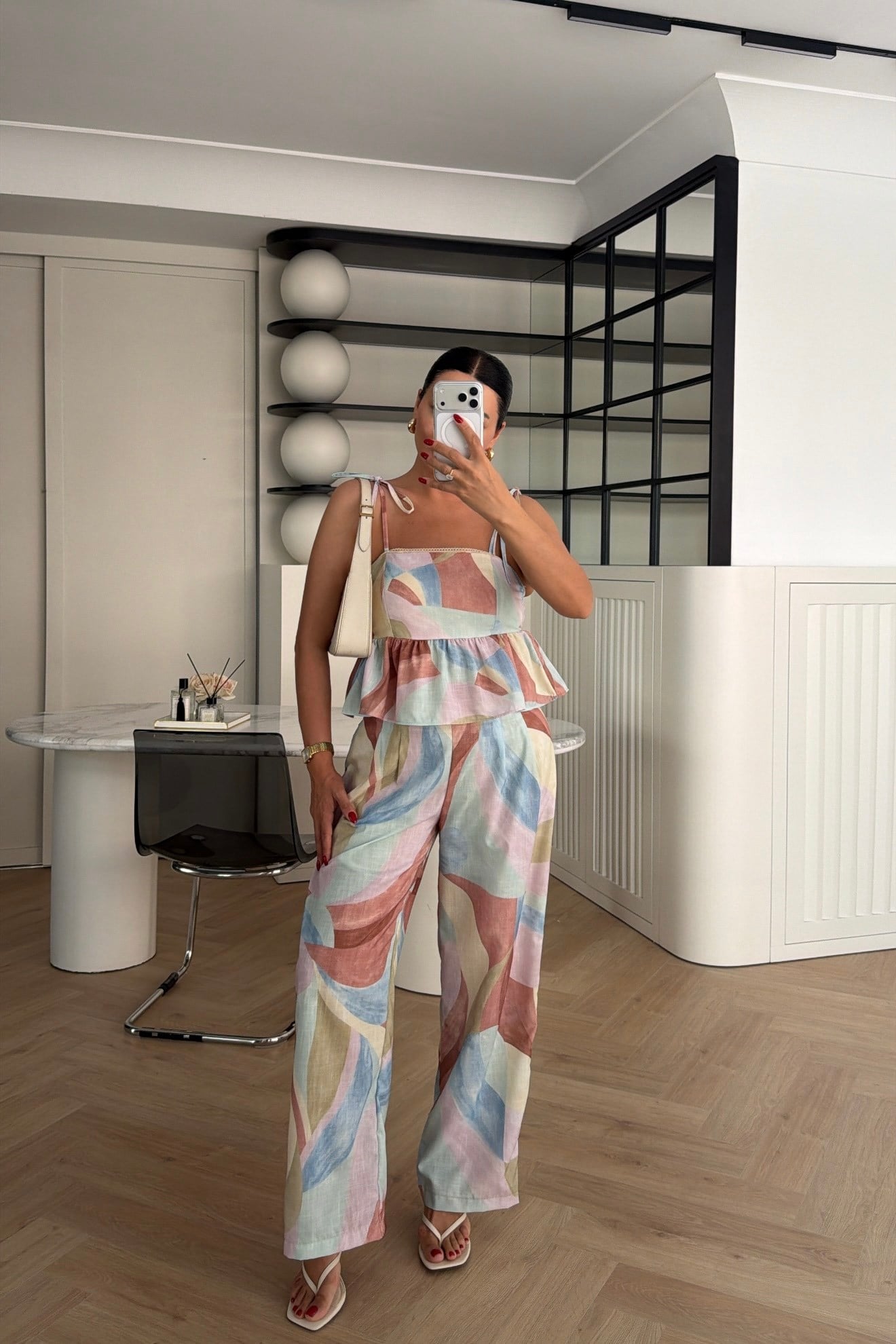 MARKA MODEL RENKLİ KETEN BLUZ PANTOLON TAKIM 