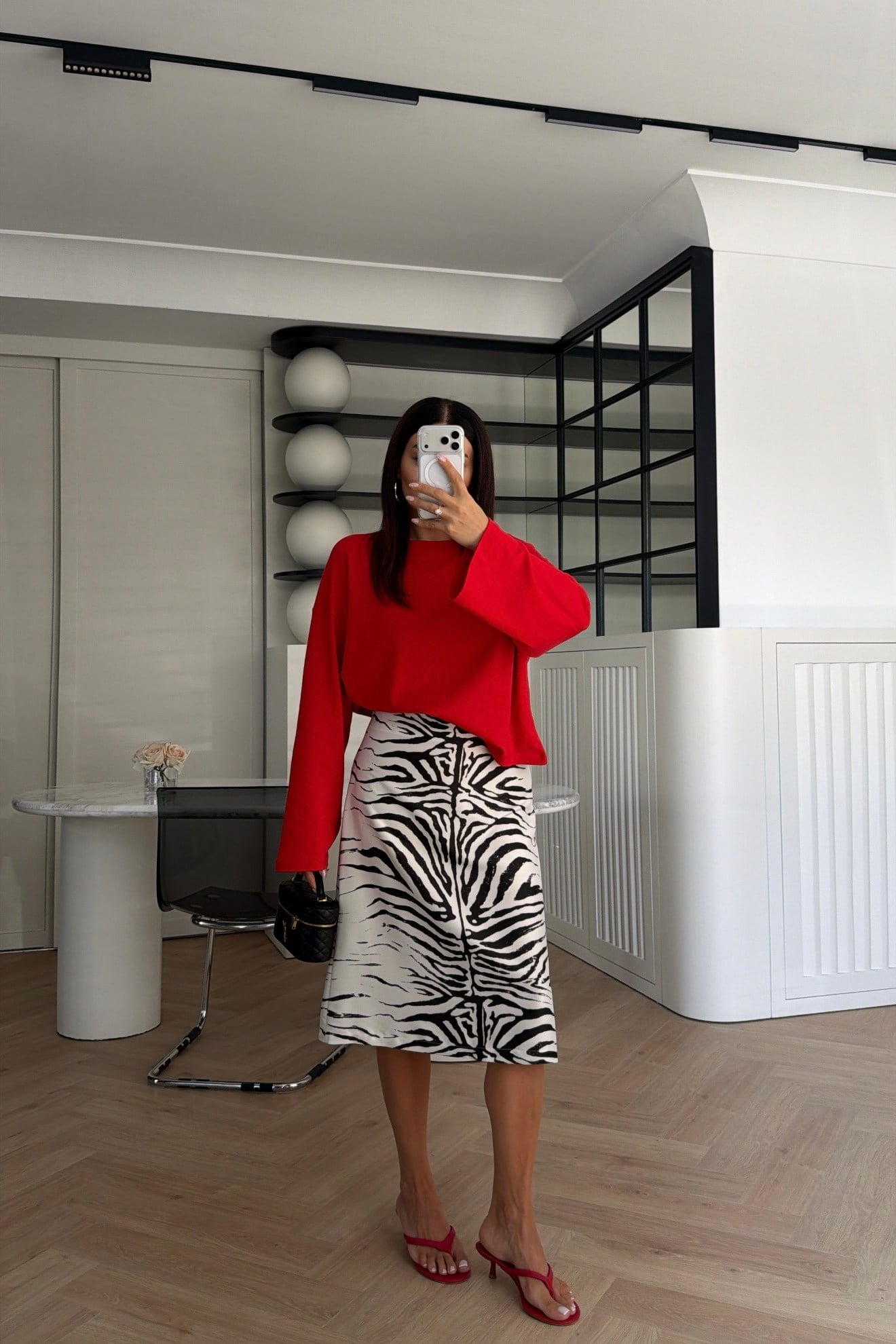 Marka Model Zebra Desenli Midi Etek 