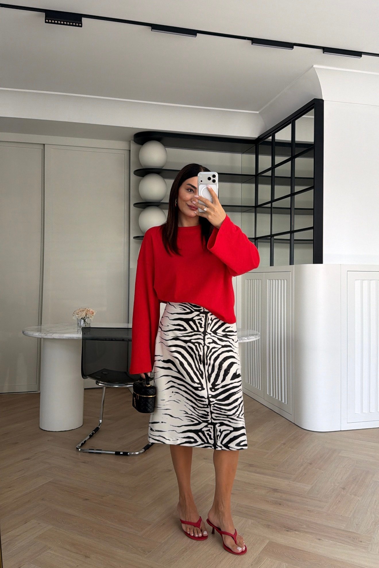 Marka Model Zebra Desenli Midi Etek 