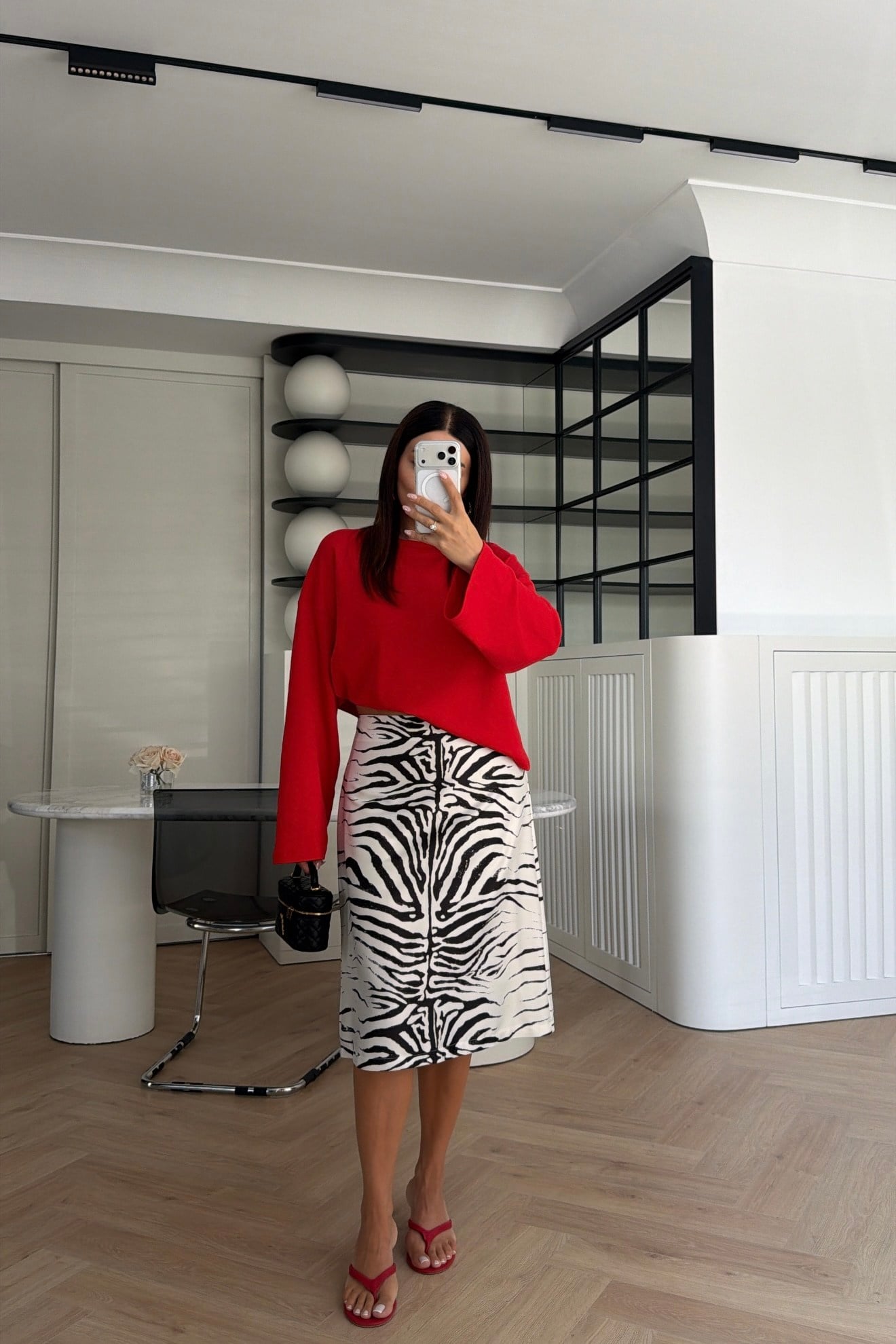 Marka Model Zebra Desenli Midi Etek 