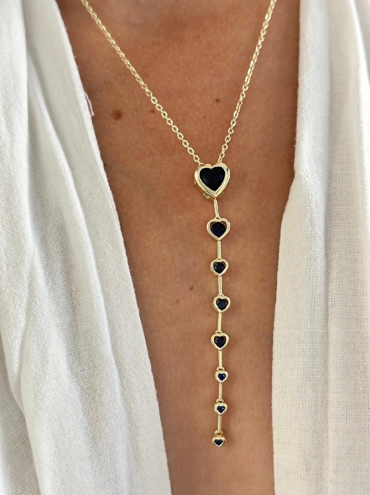 MAVİ KALPLİ Y KOLYE