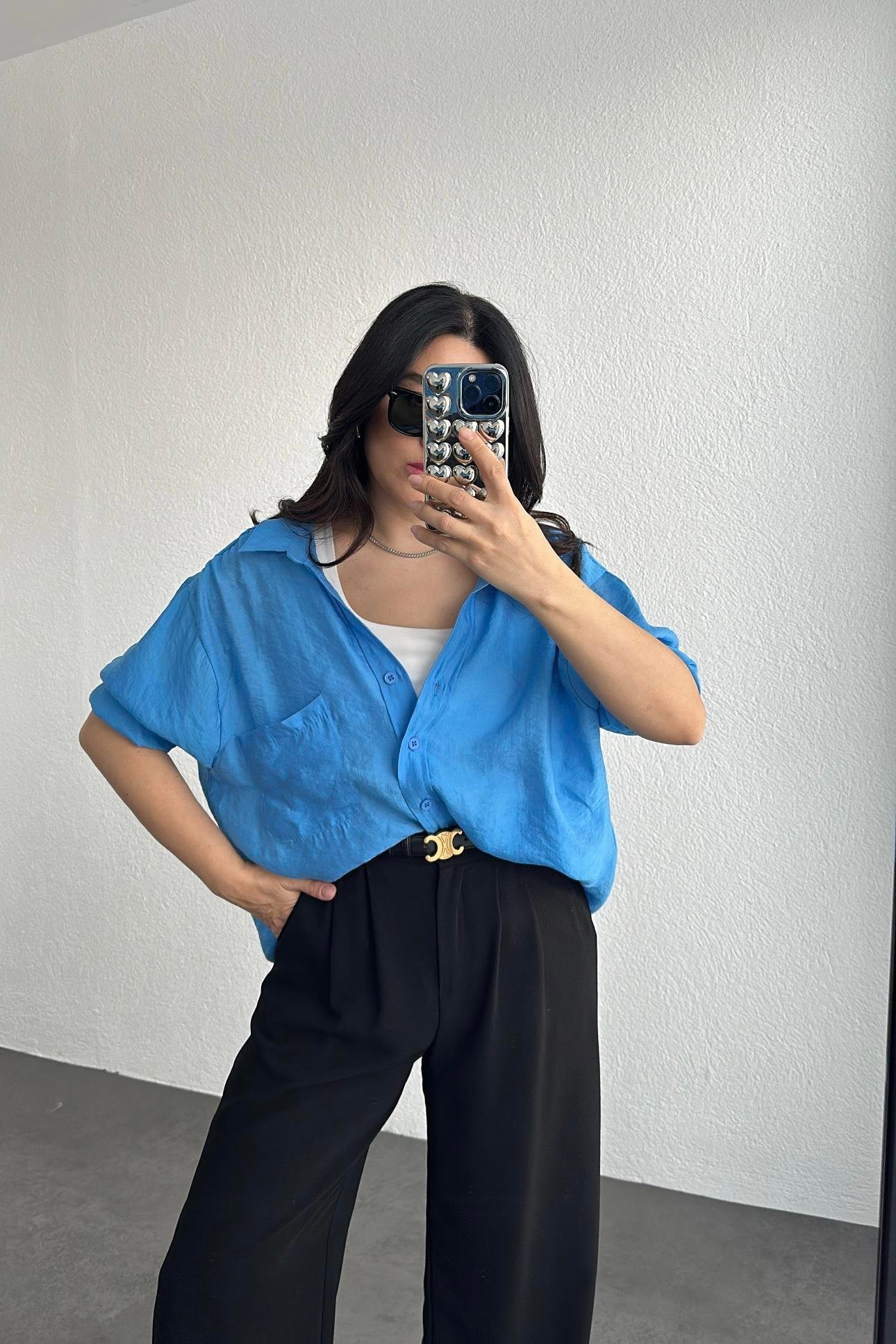 Mavi Oversize Gömlek