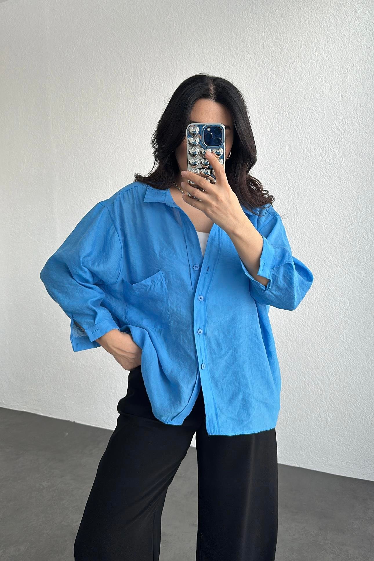 Mavi Oversize Gömlek