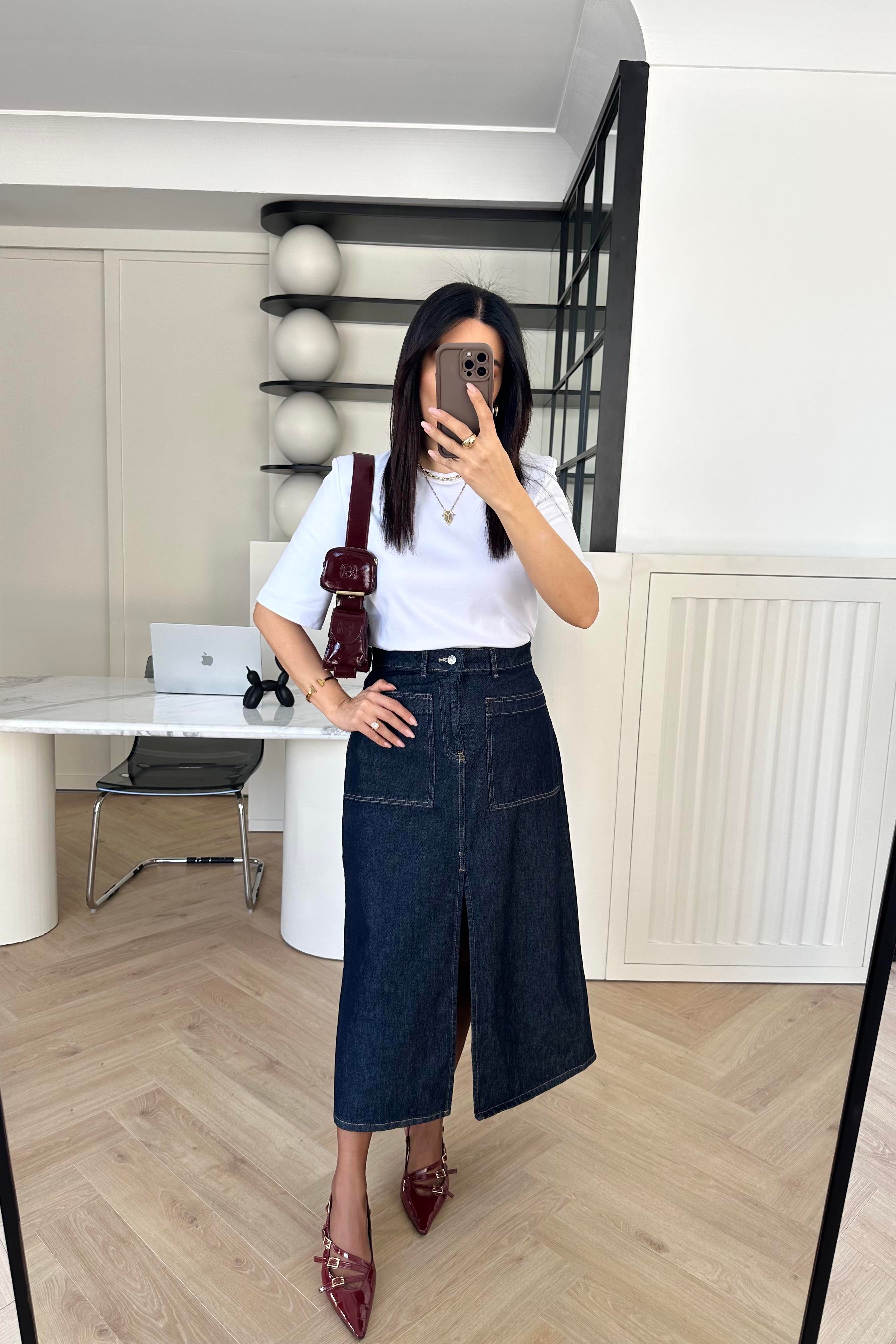 Midi Boy Yırtmaçlı Denim Etek