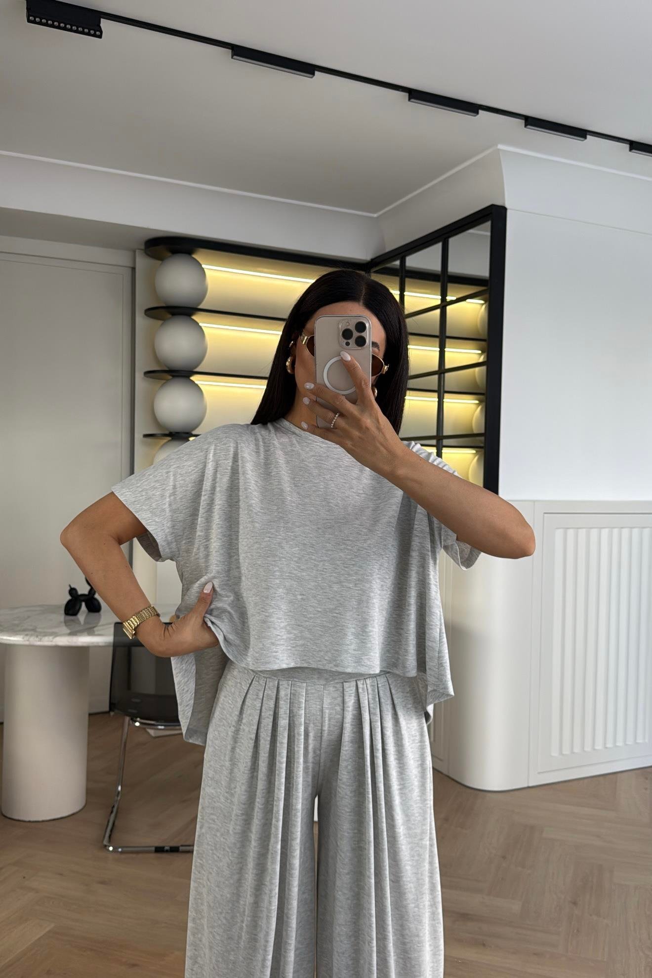 MODAL KUMAŞ ŞALVAR MODEL GRİ TAKIM