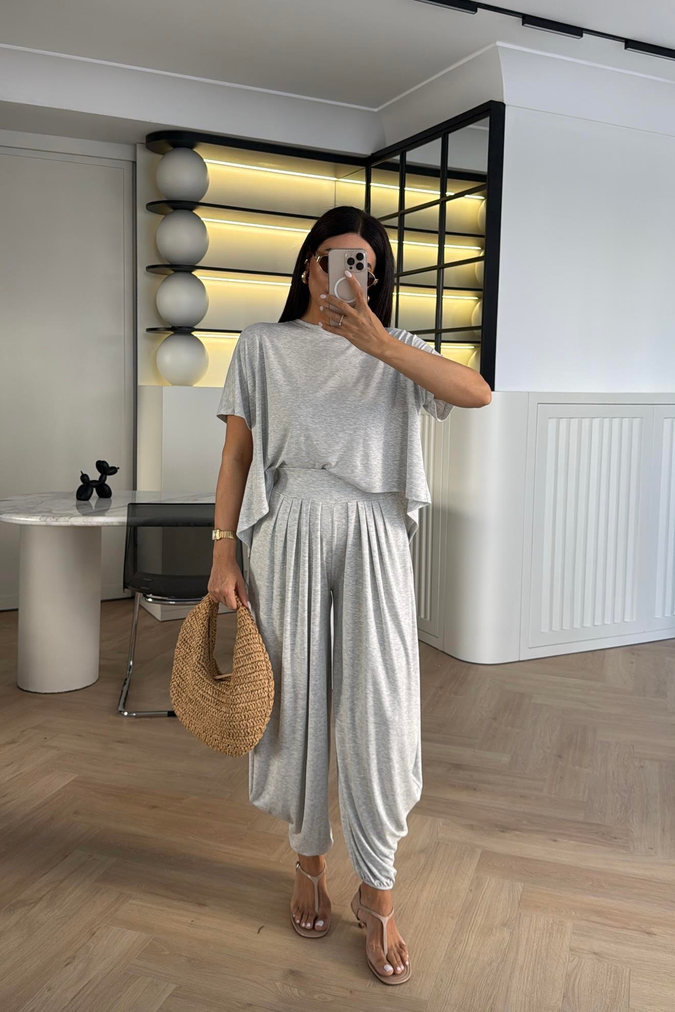 MODAL KUMAŞ ŞALVAR MODEL GRİ TAKIM