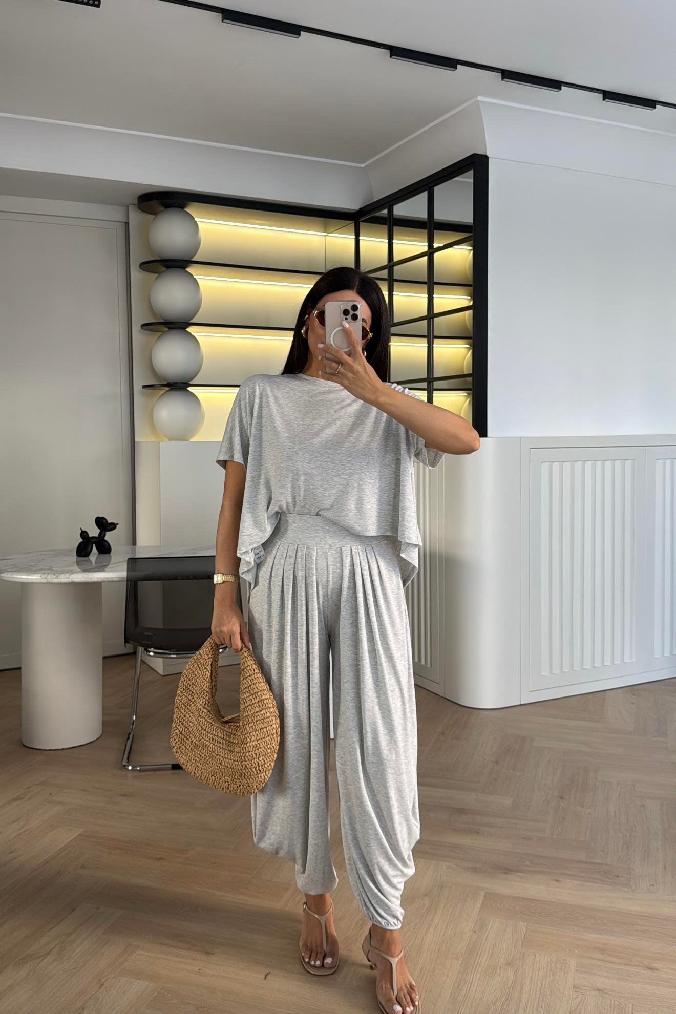 MODAL KUMAŞ ŞALVAR MODEL GRİ TAKIM