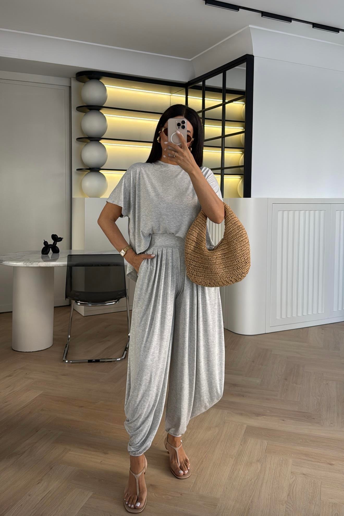 MODAL KUMAŞ ŞALVAR MODEL GRİ TAKIM