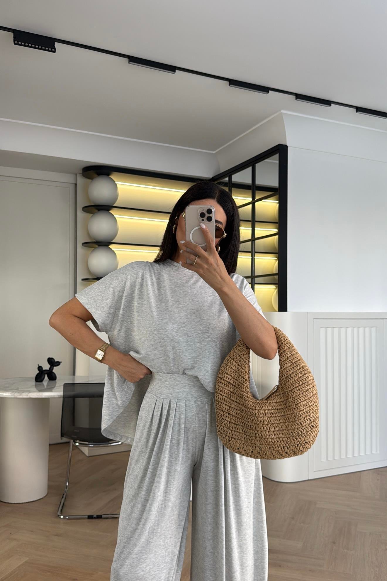 MODAL KUMAŞ ŞALVAR MODEL GRİ TAKIM